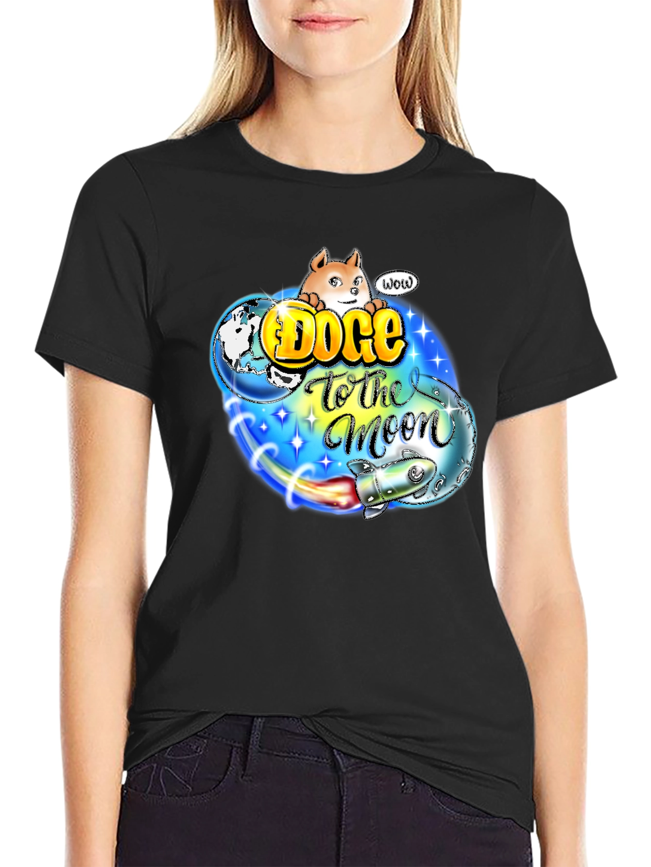 Doge to the Moon Black T-Shirt