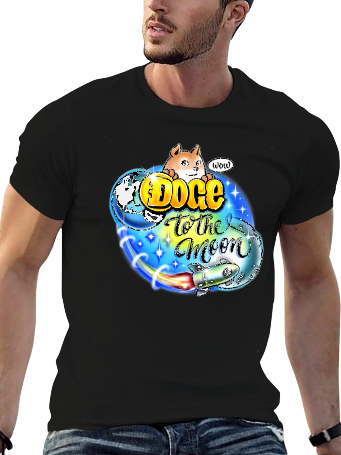 Doge to the Moon Black T-Shirt