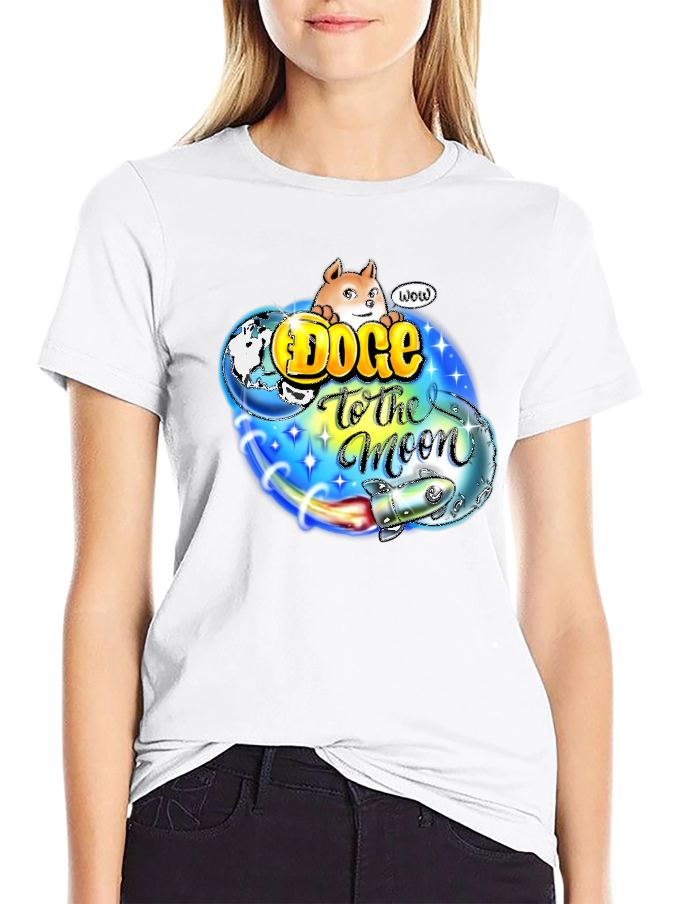Doge to the Moon Black T-Shirt