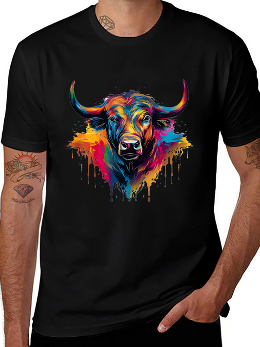Colorful Bull Graphic Tee - Modern Art Shirt