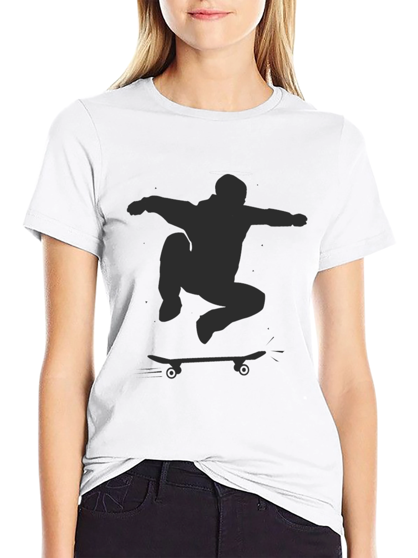 Skateboarder Graphic T-Shirt - Black Crew Neck Tee