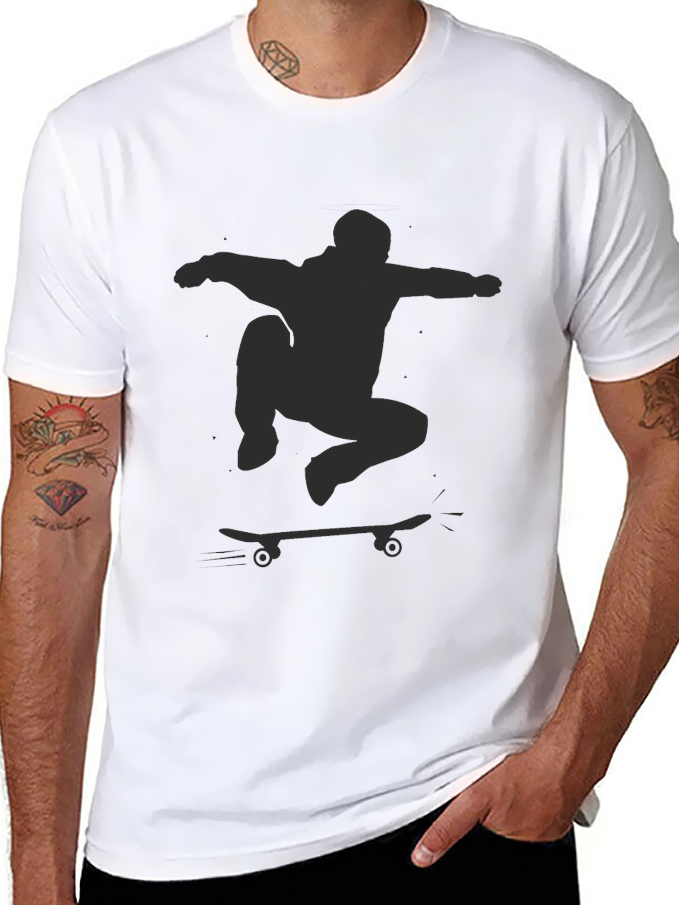Skateboarder Graphic T-Shirt - Black Crew Neck Tee