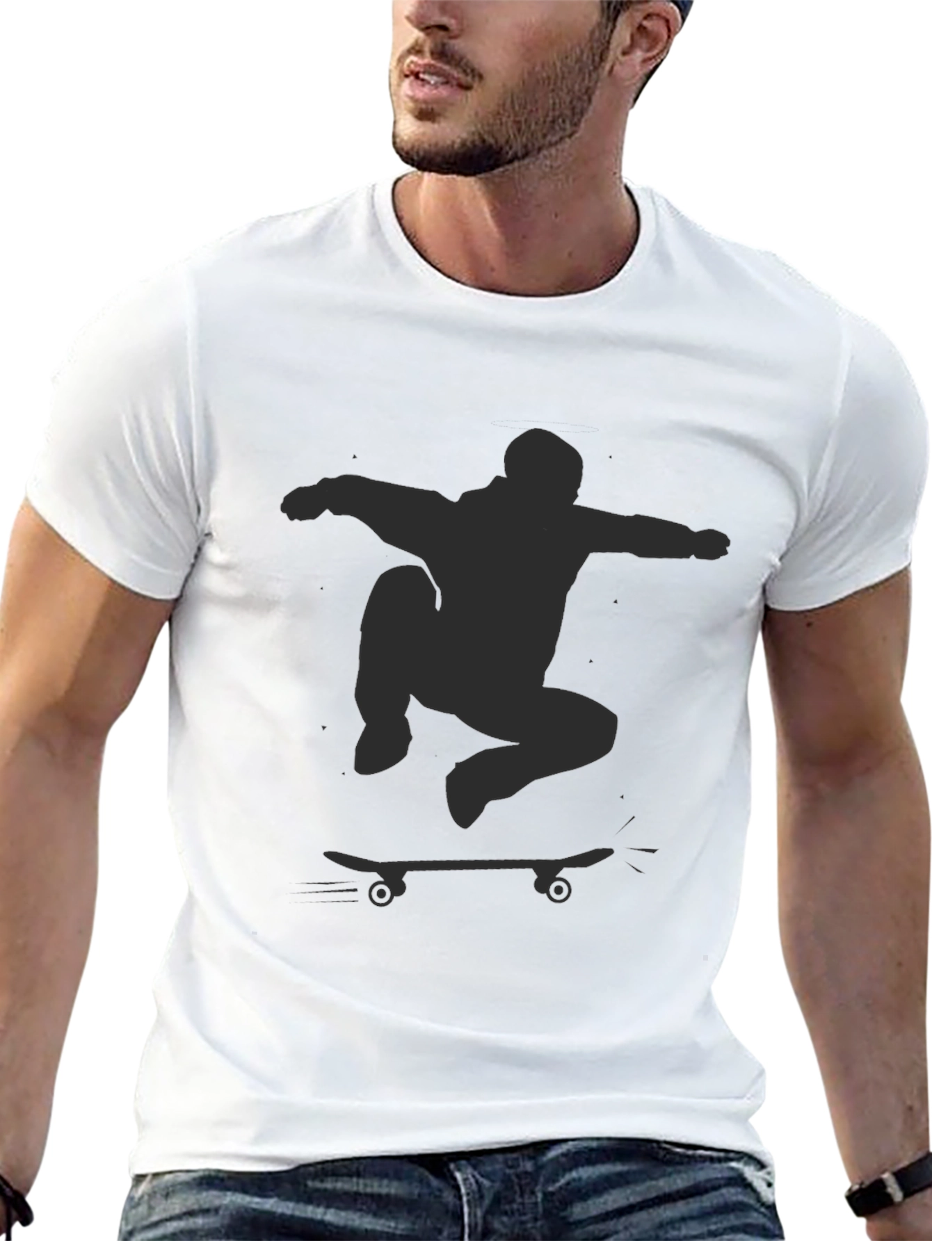 Skateboarder Graphic T-Shirt - Black Crew Neck Tee