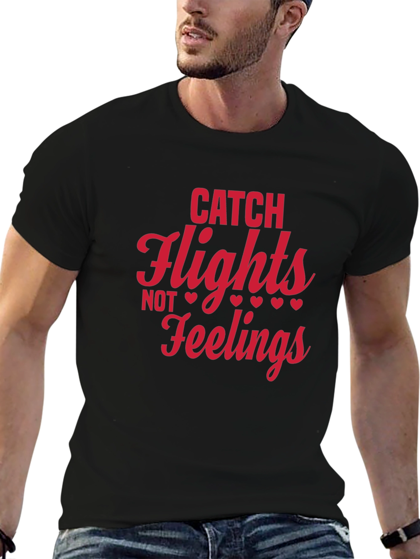Catch Flights Not Feelings Graphic Tee - Black