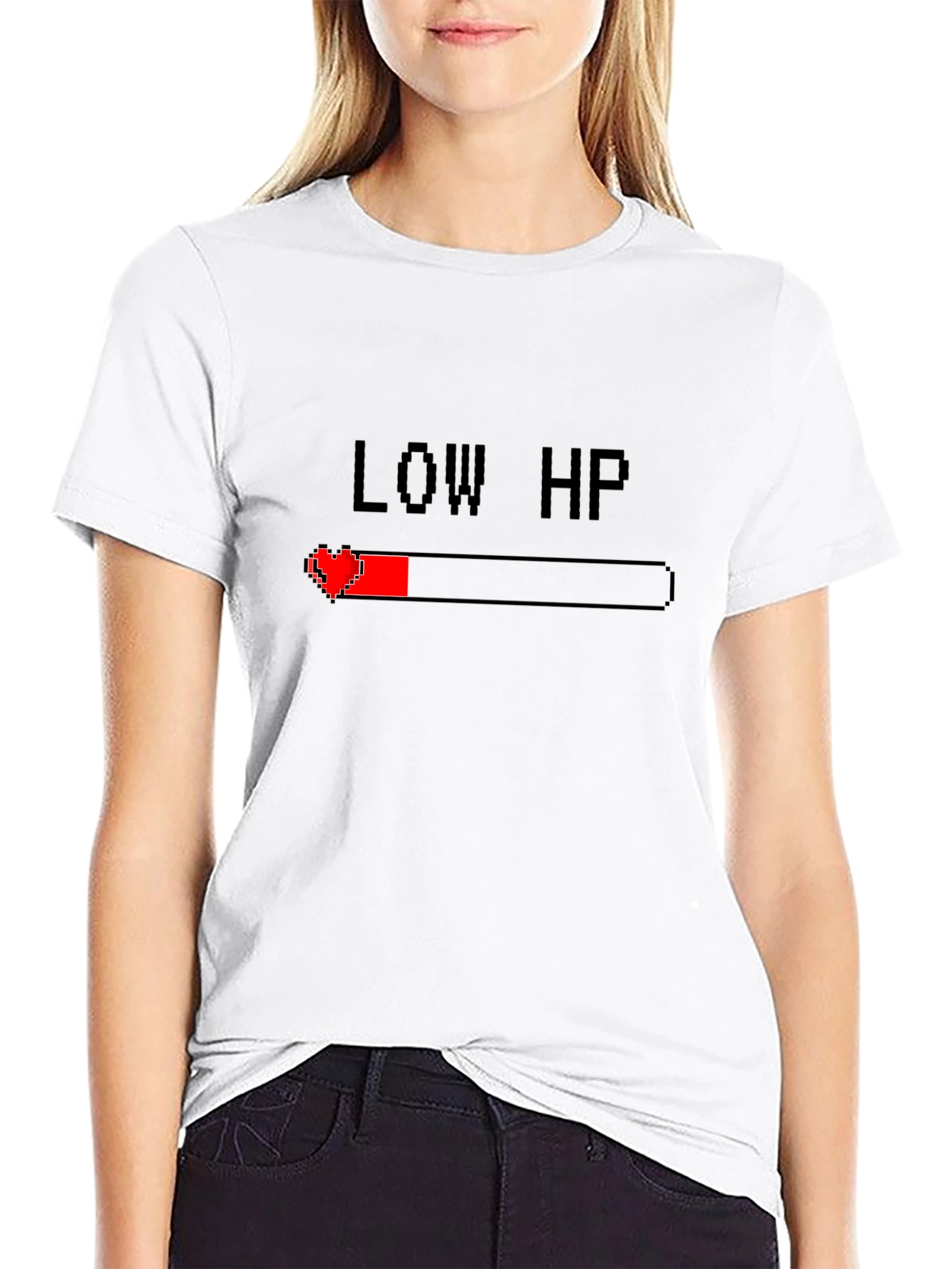 Low HP Gamer T-Shirt - Pixel Heart Health Bar