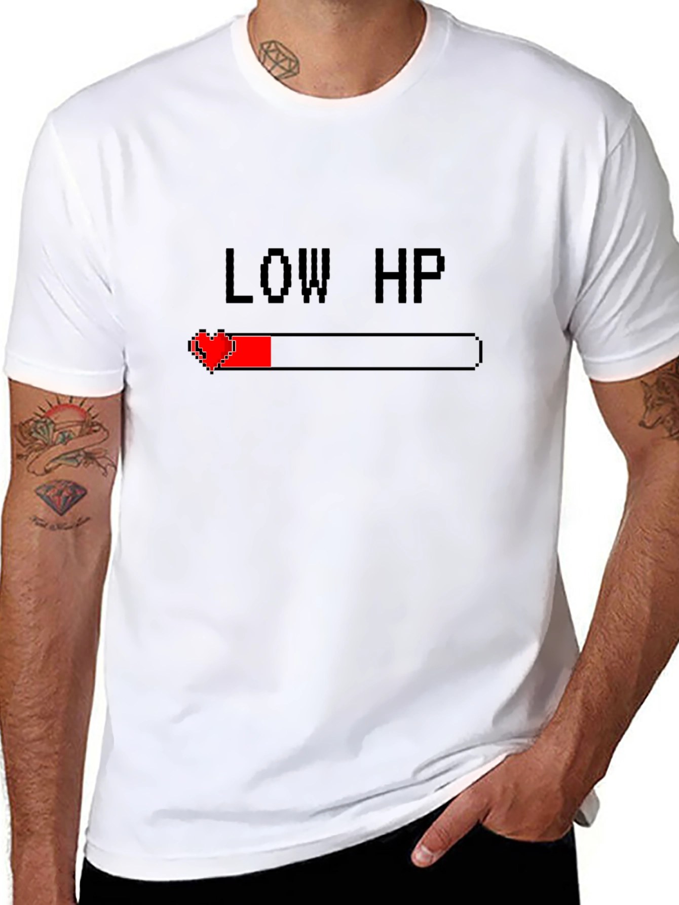 Low HP Gamer T-Shirt - Pixel Heart Health Bar