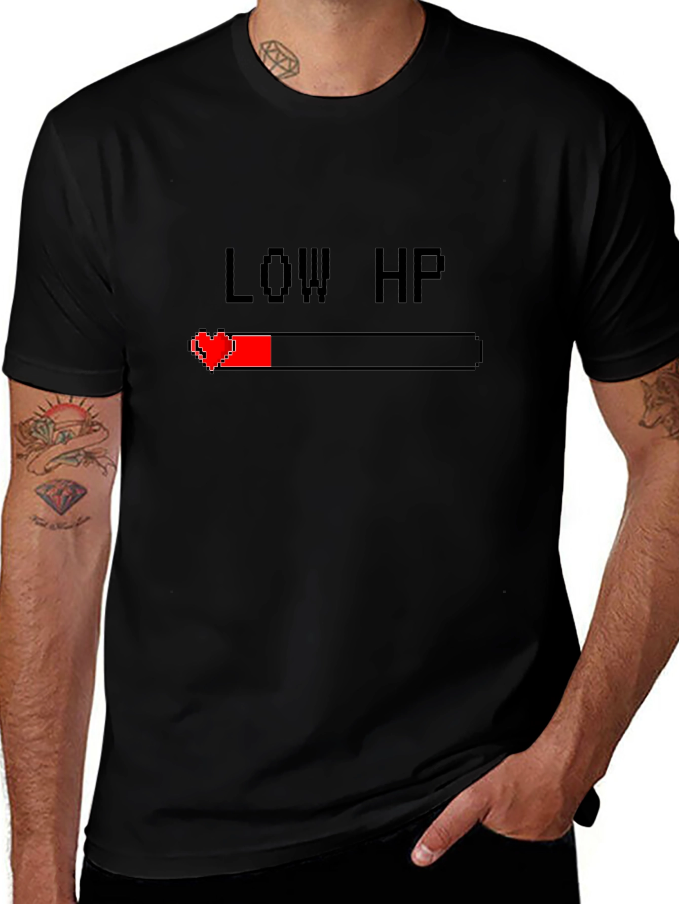 Low HP Gamer T-Shirt - Pixel Heart Health Bar
