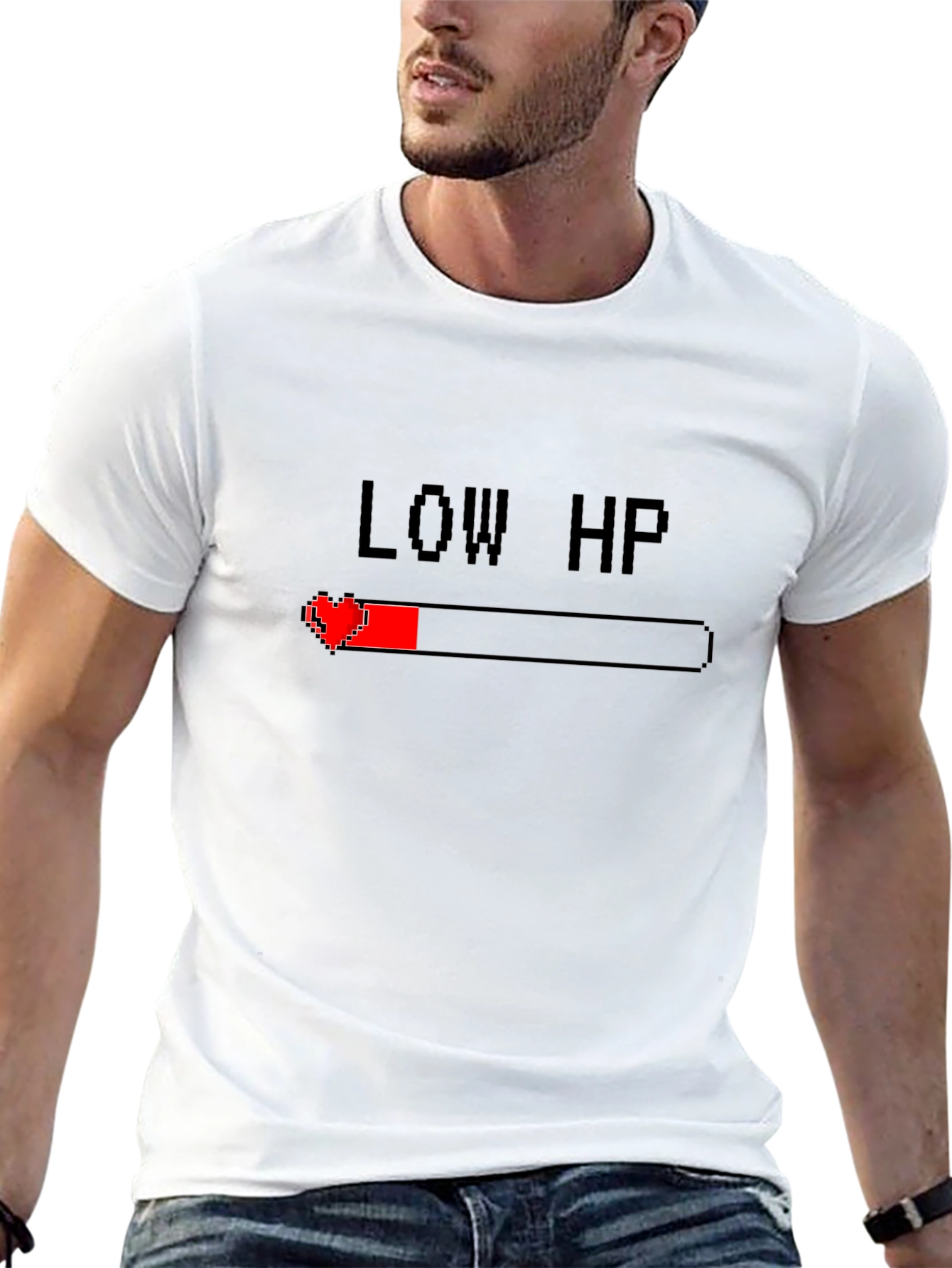 Low HP Gamer T-Shirt - Pixel Heart Health Bar