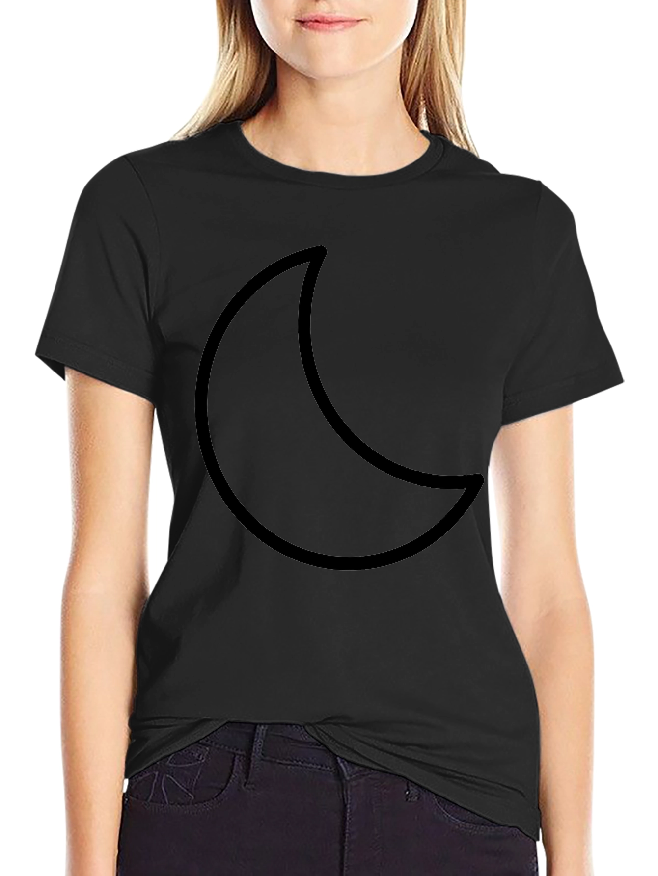 Crescent Moon Graphic Black T-Shirt - Casual Style