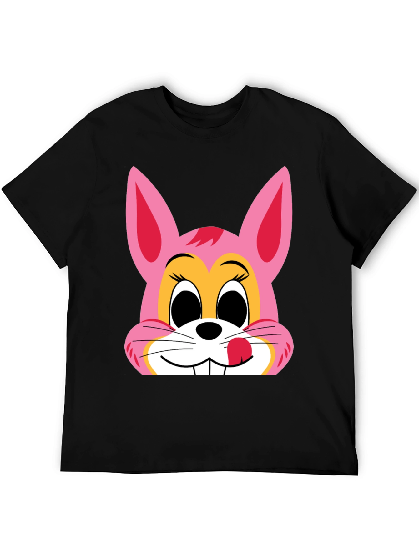 Cute Bunny Graphic Tee - Black Cotton T-Shirt