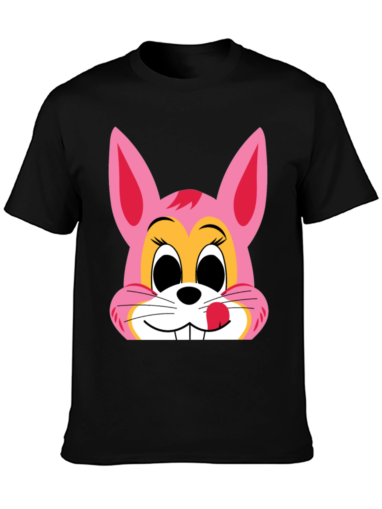 Cute Bunny Graphic Tee - Black Cotton T-Shirt