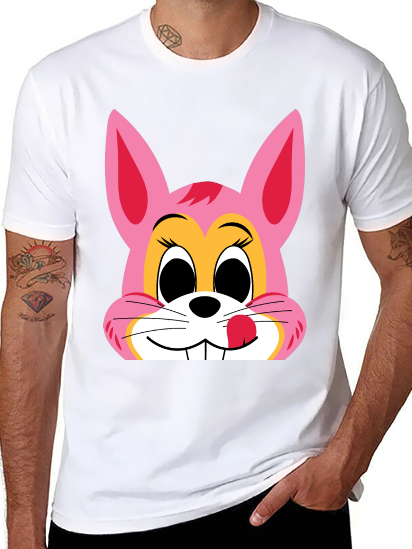 Cute Bunny Graphic Tee - Black Cotton T-Shirt