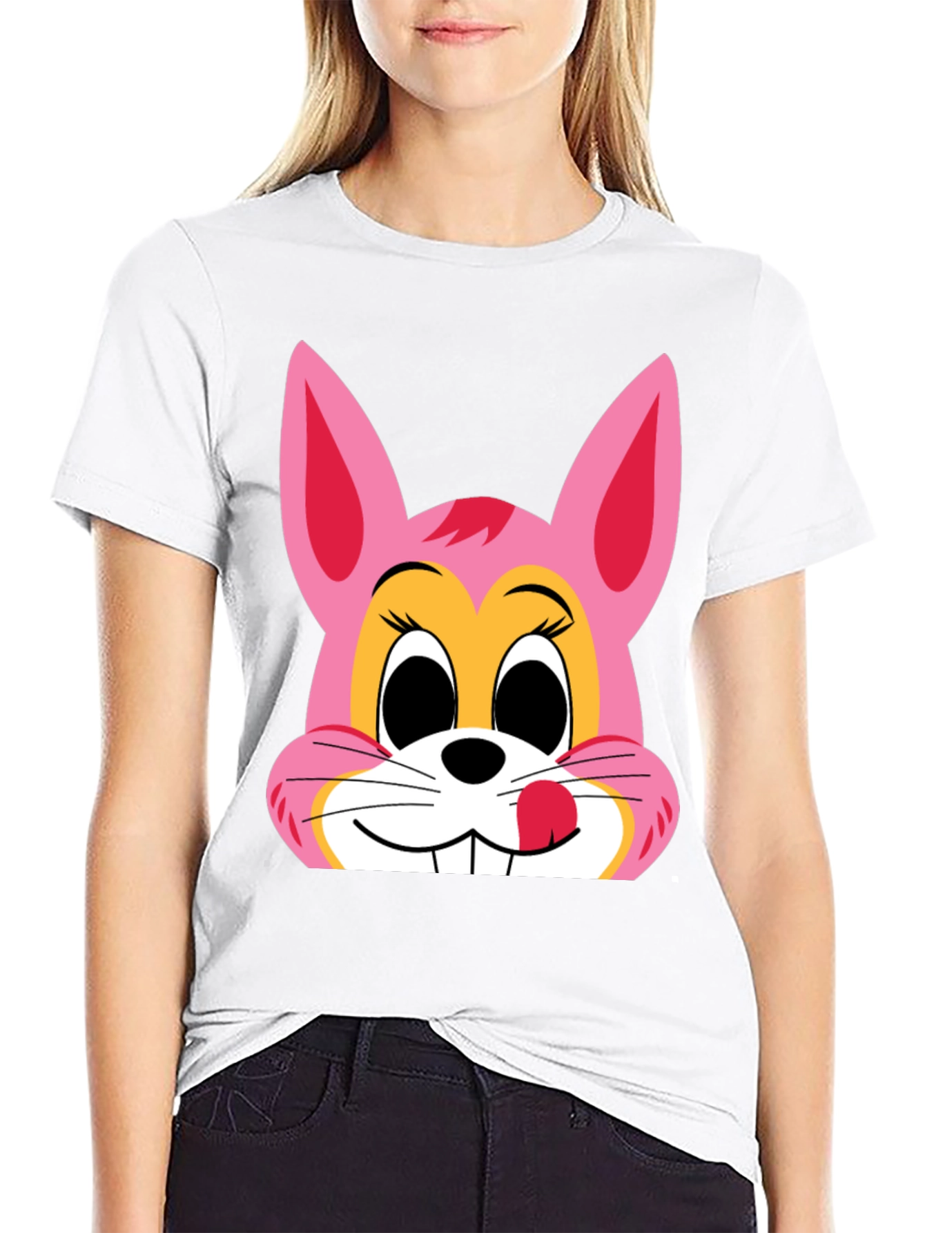 Cute Bunny Graphic Tee - Black Cotton T-Shirt