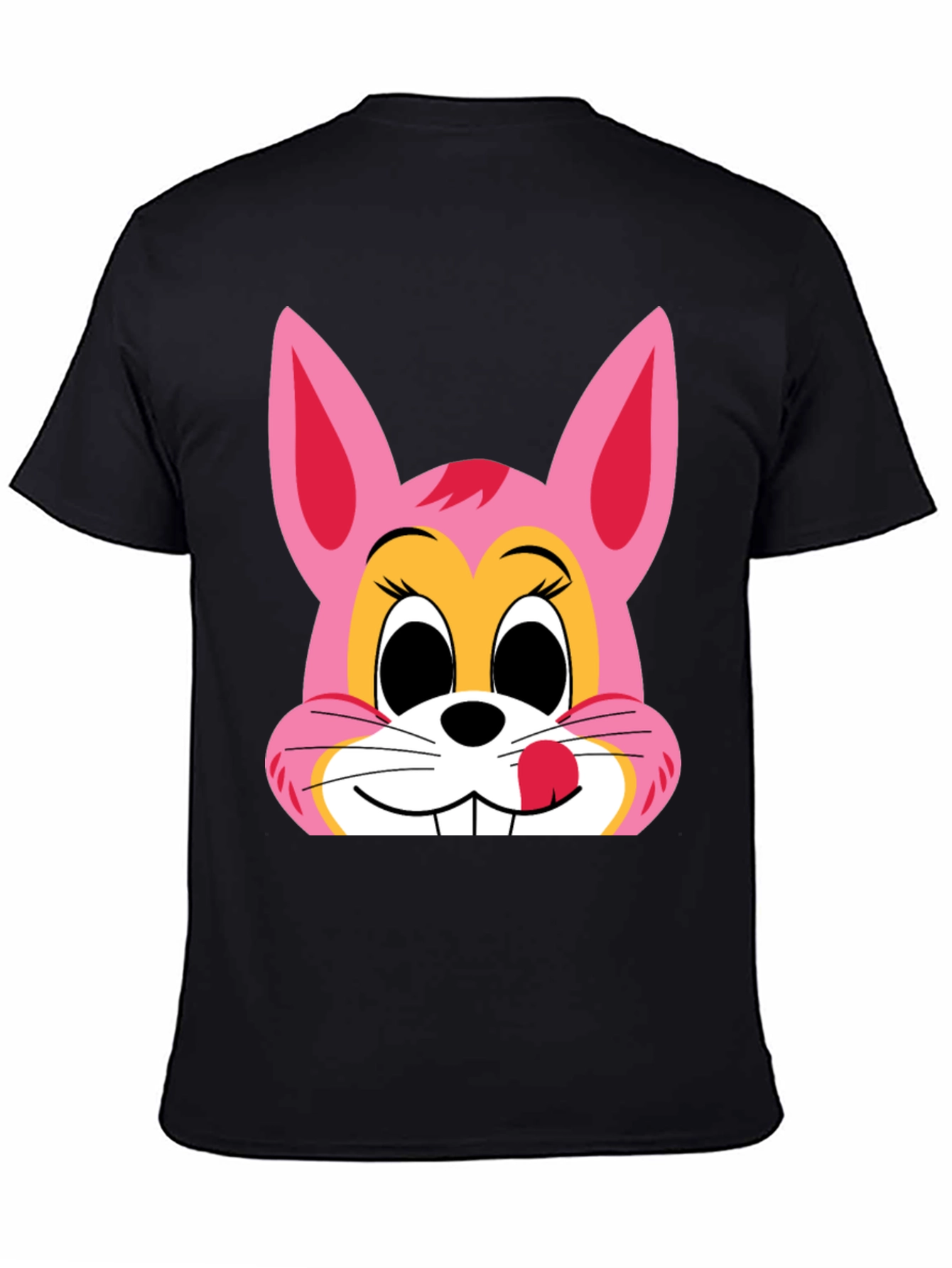 Cute Bunny Graphic Tee - Black Cotton T-Shirt