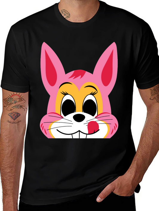 Cute Bunny Graphic Tee - Black Cotton T-Shirt