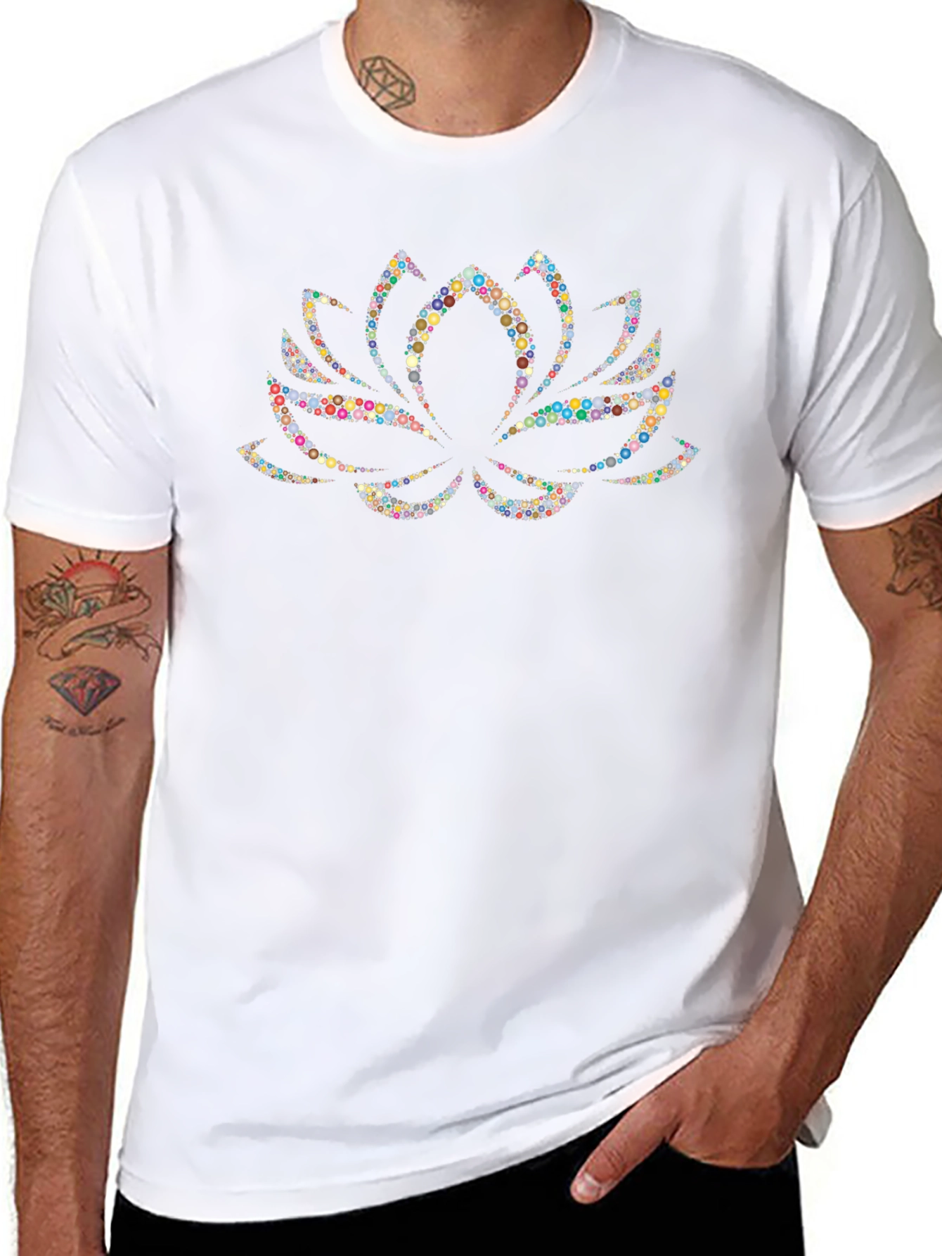 Lotus Flower Dot Art Black T-Shirt