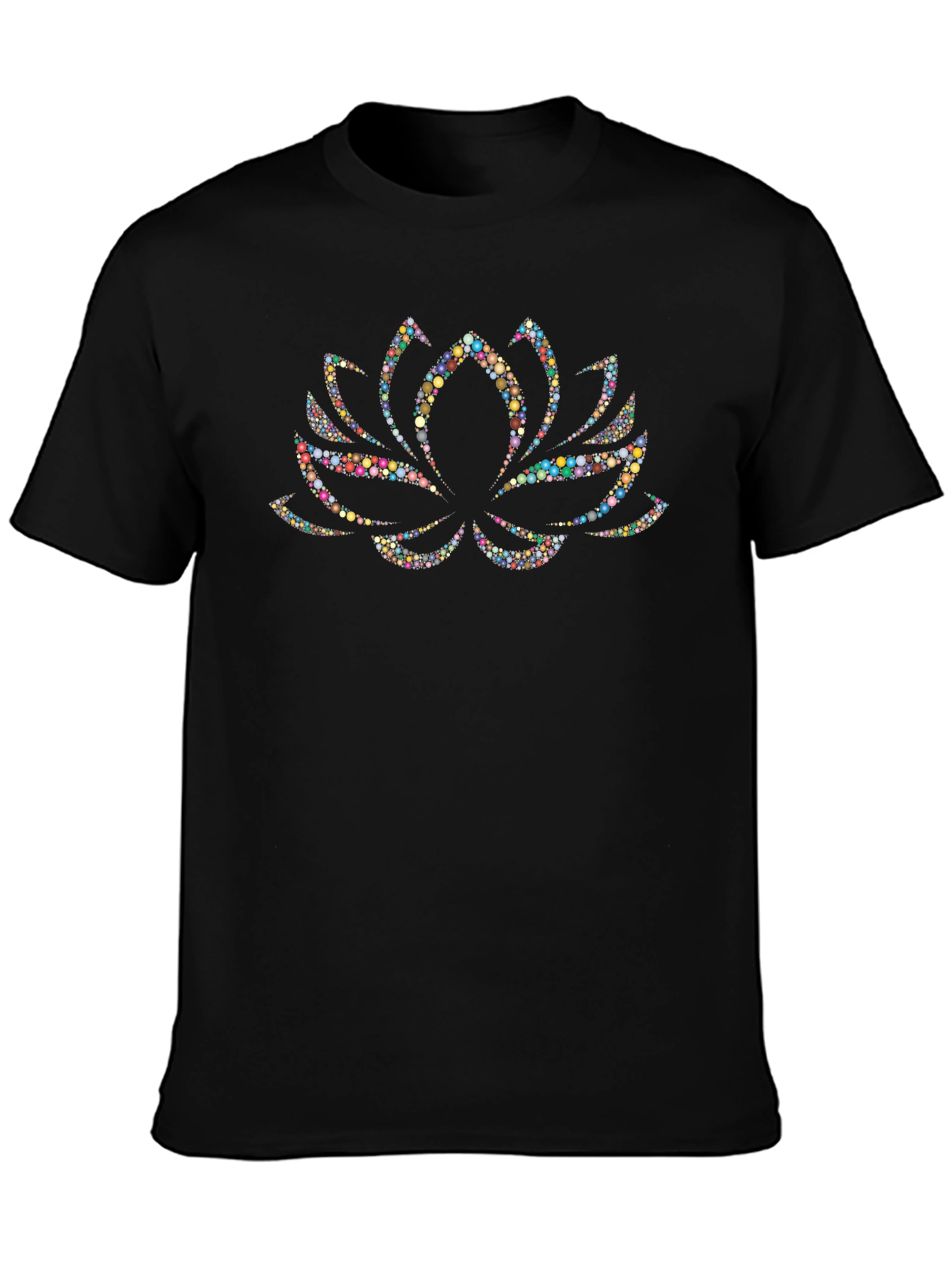 Lotus Flower Dot Art Black T-Shirt