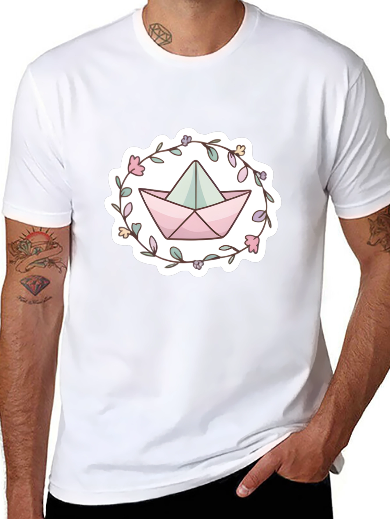 Floral Paper Boat Graphic T-Shirt