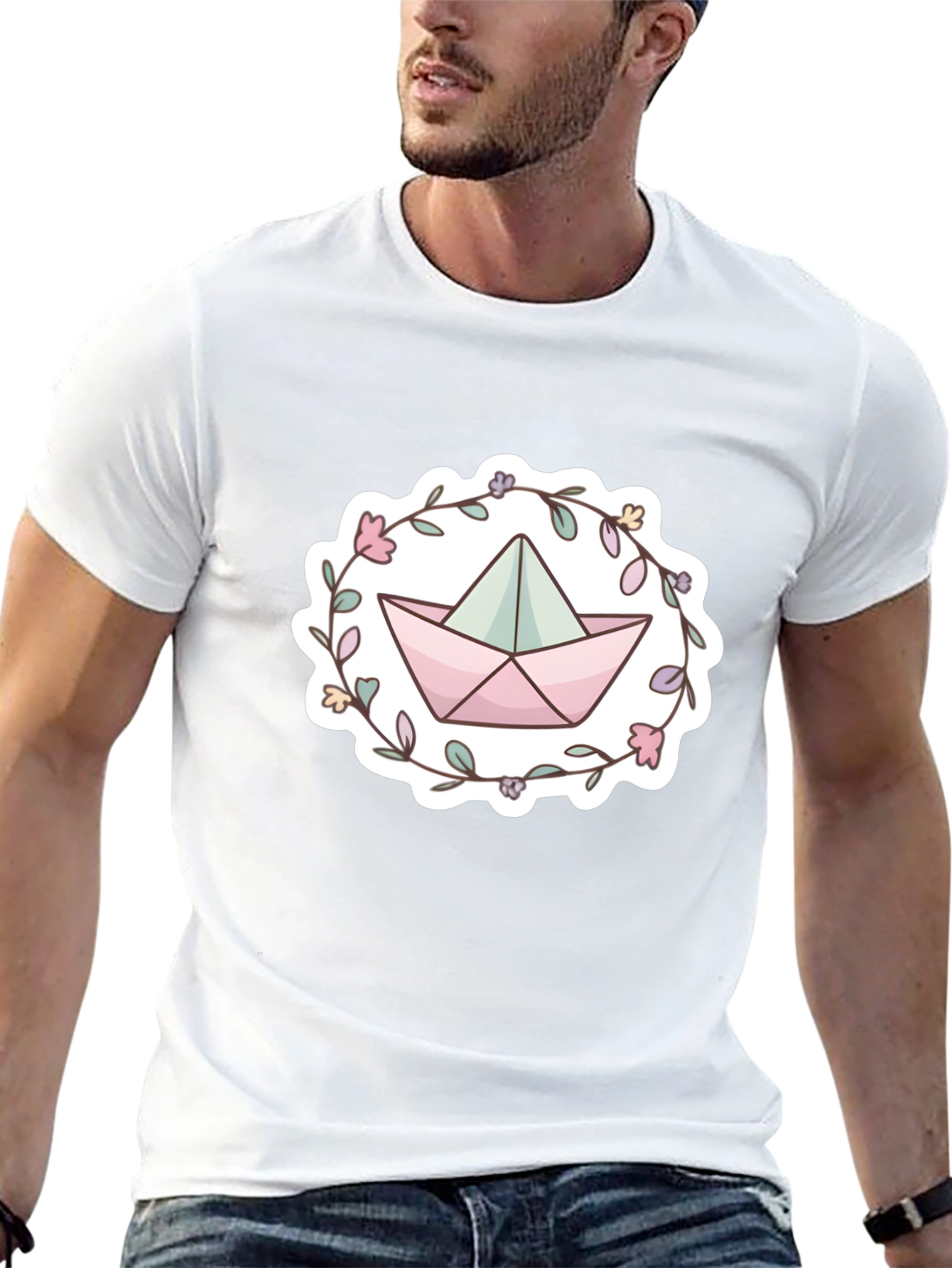 Floral Paper Boat Graphic T-Shirt