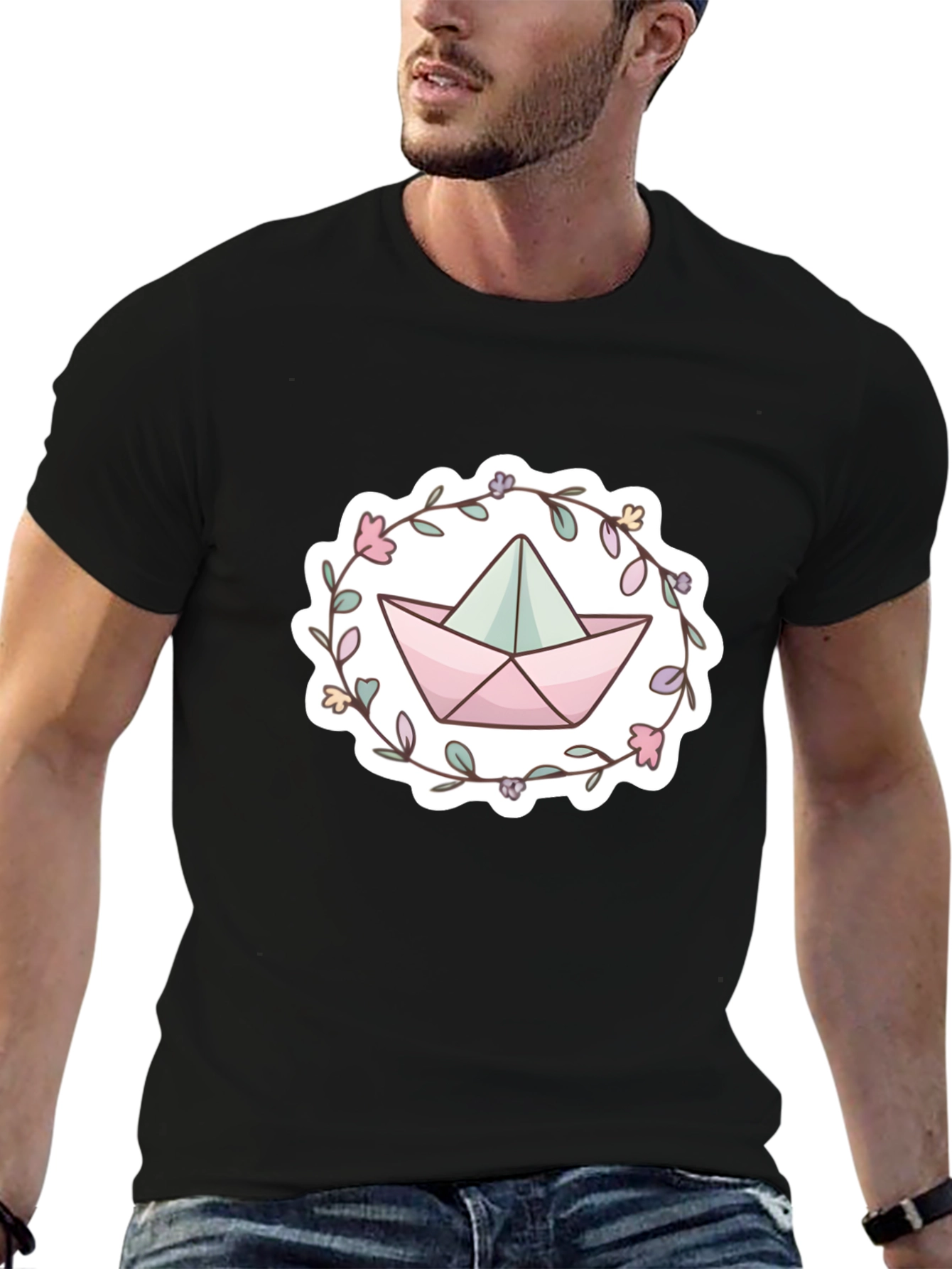 Floral Paper Boat Graphic T-Shirt