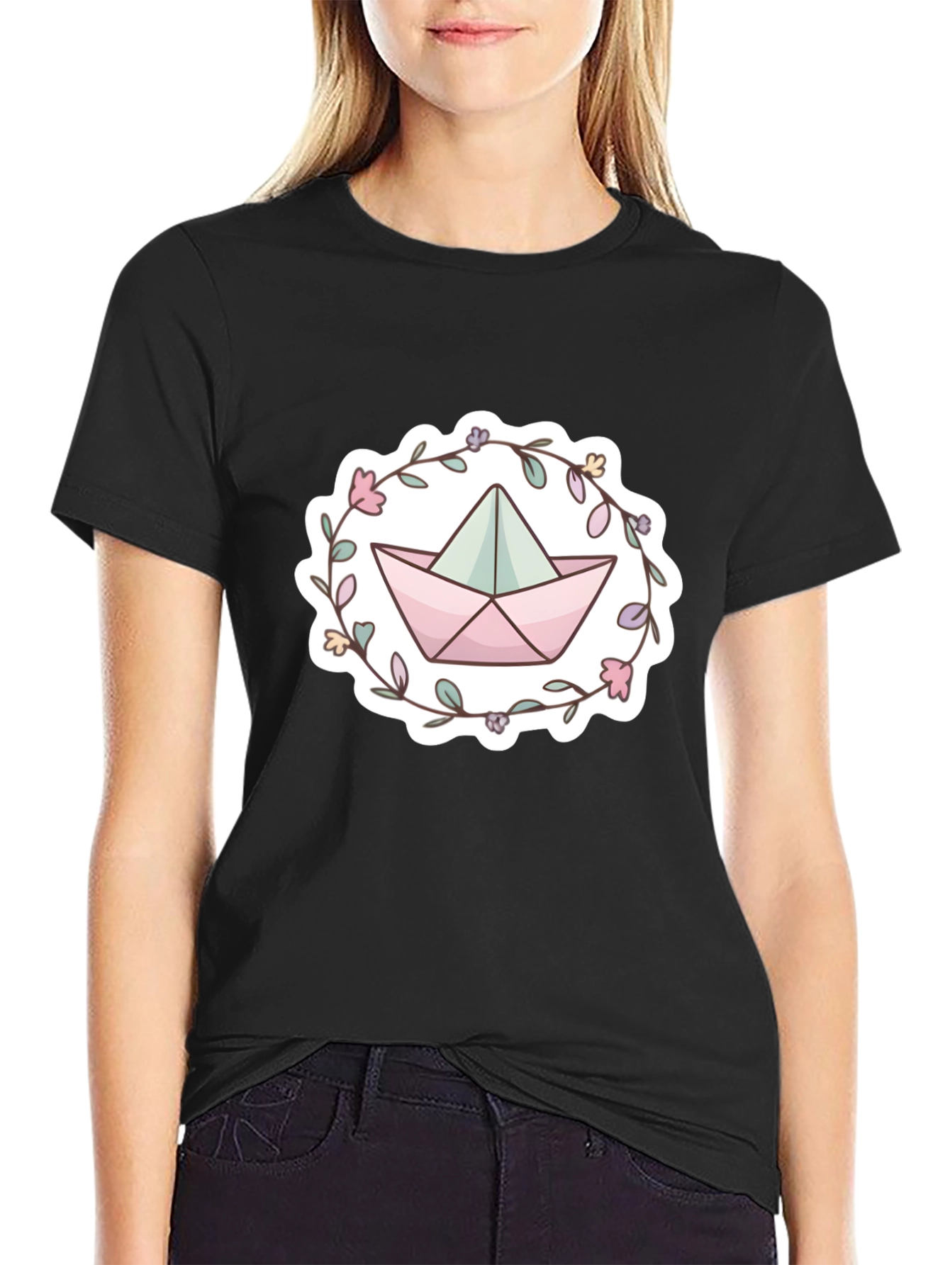 Floral Paper Boat Graphic T-Shirt