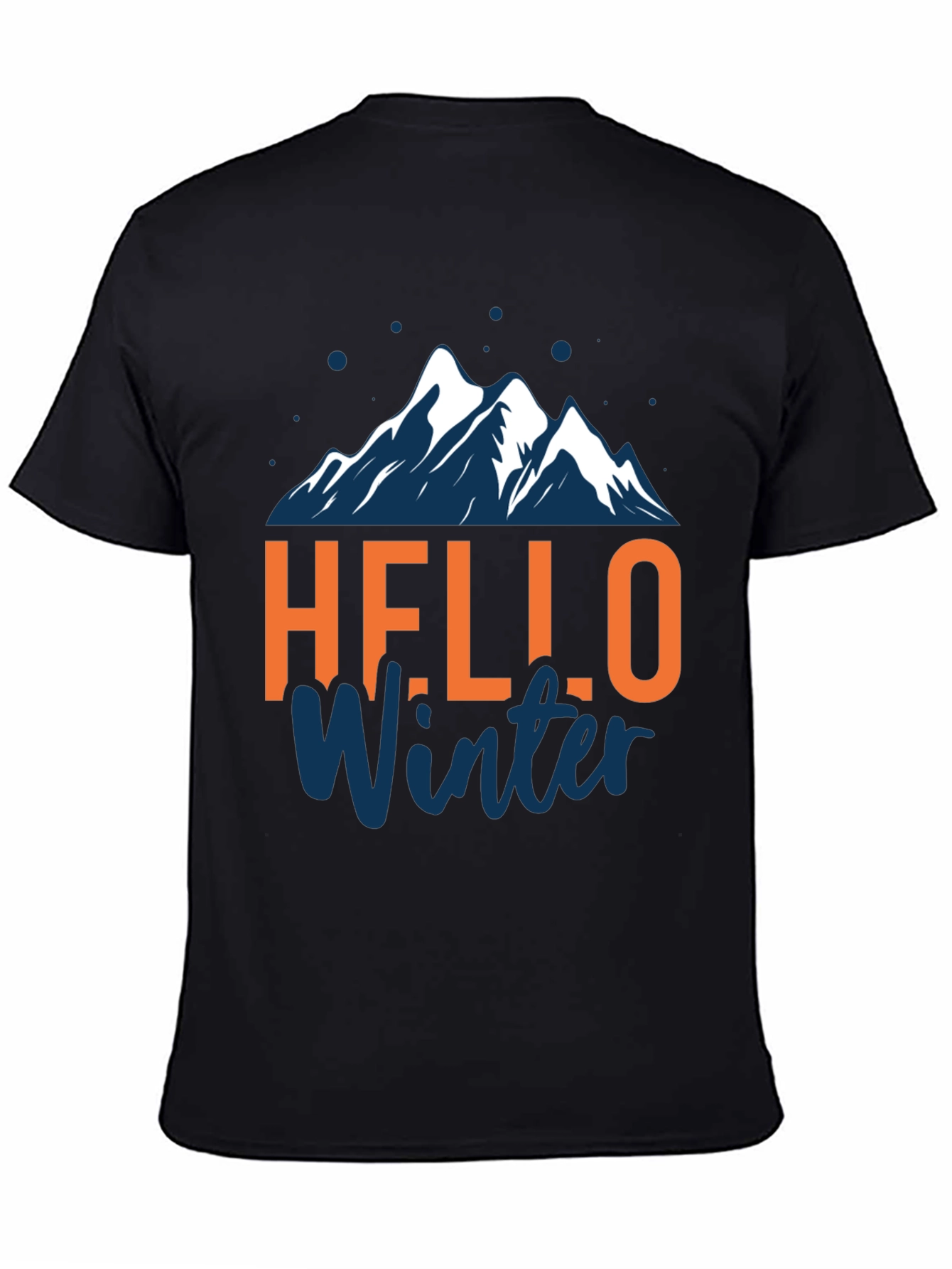 Hello Winter Graphic Tee - Mountain Design Black T-Shirt