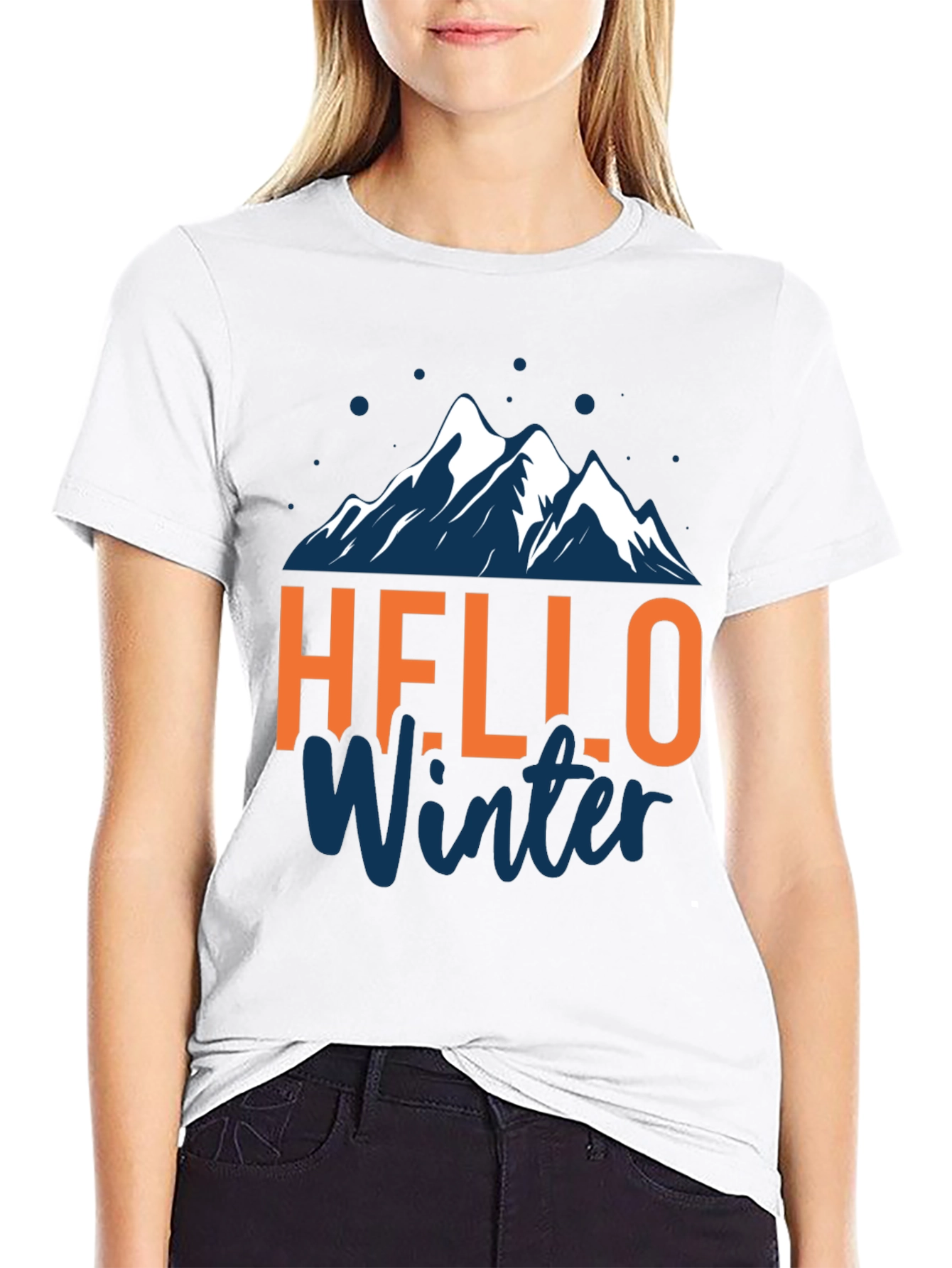 Hello Winter Graphic Tee - Mountain Design Black T-Shirt