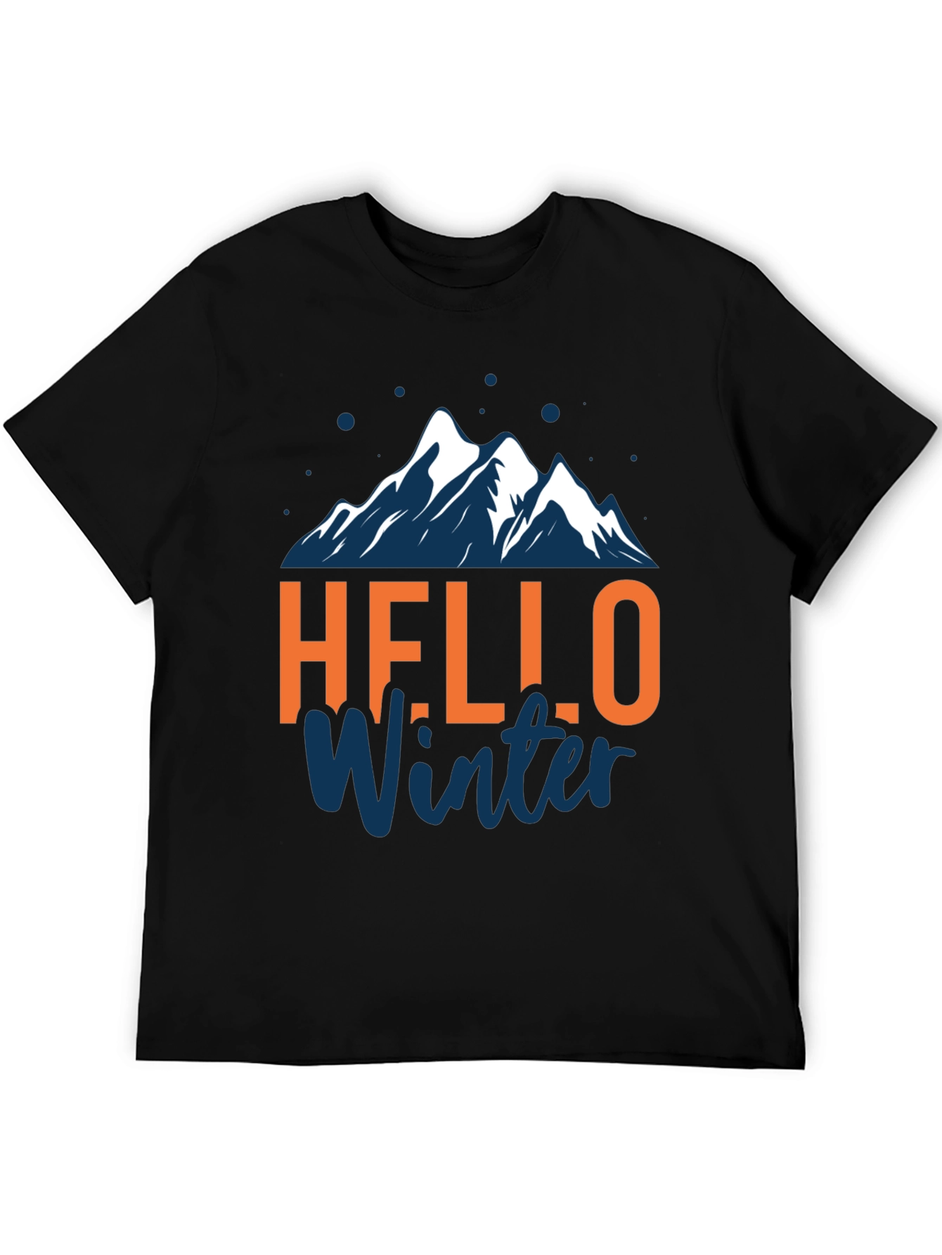 Hello Winter Graphic Tee - Mountain Design Black T-Shirt