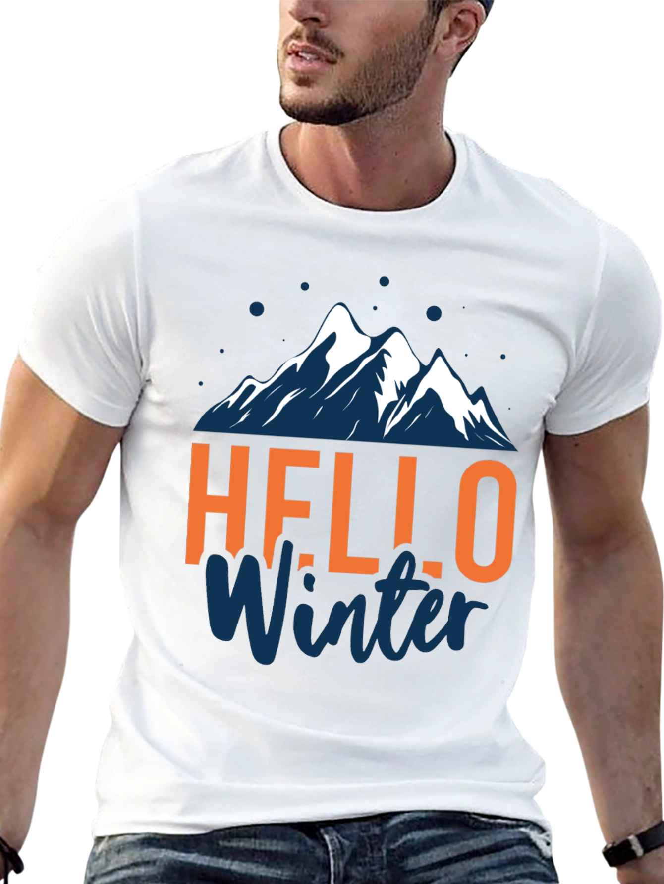 Hello Winter Graphic Tee - Mountain Design Black T-Shirt