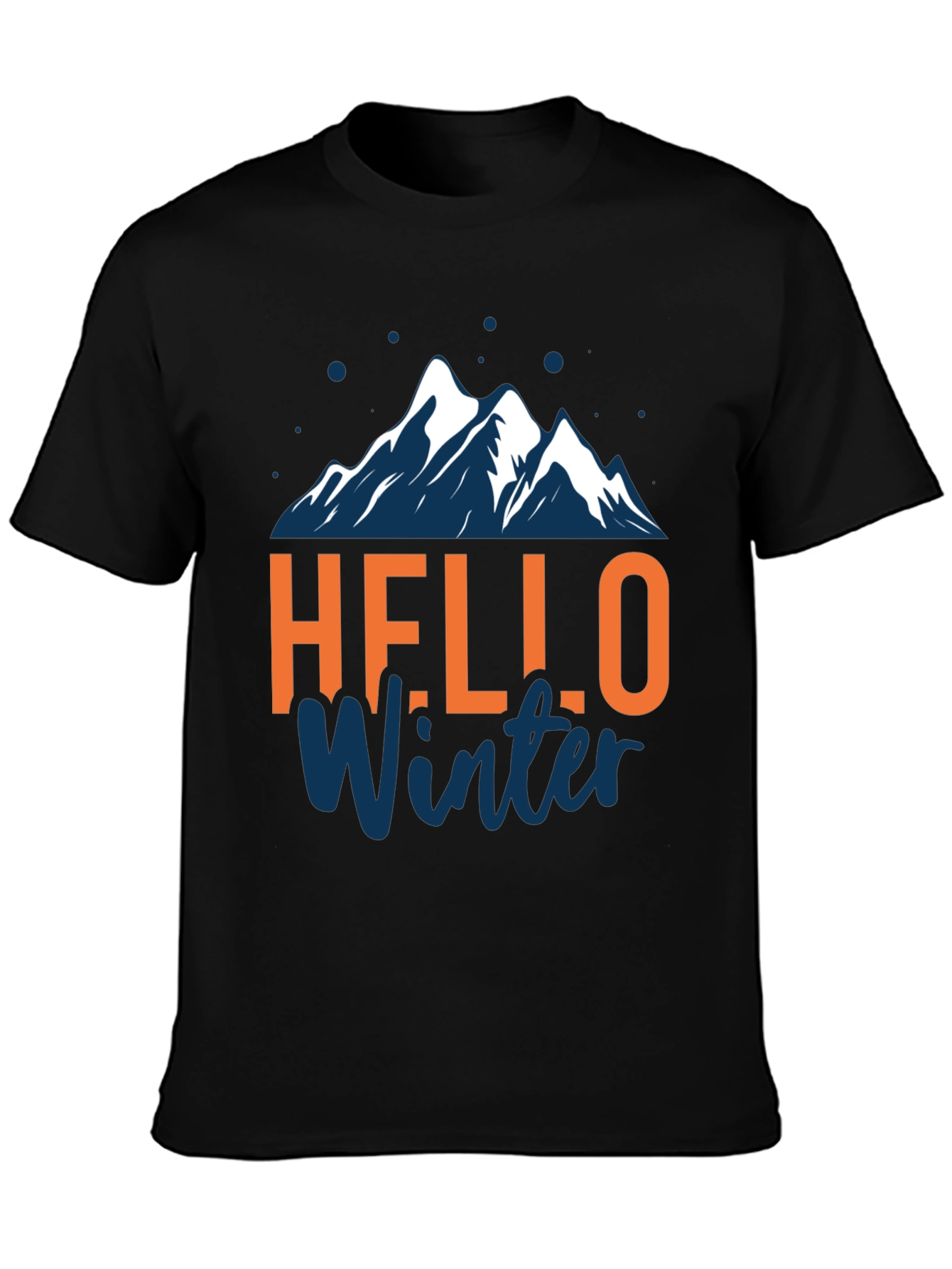 Hello Winter Graphic Tee - Mountain Design Black T-Shirt