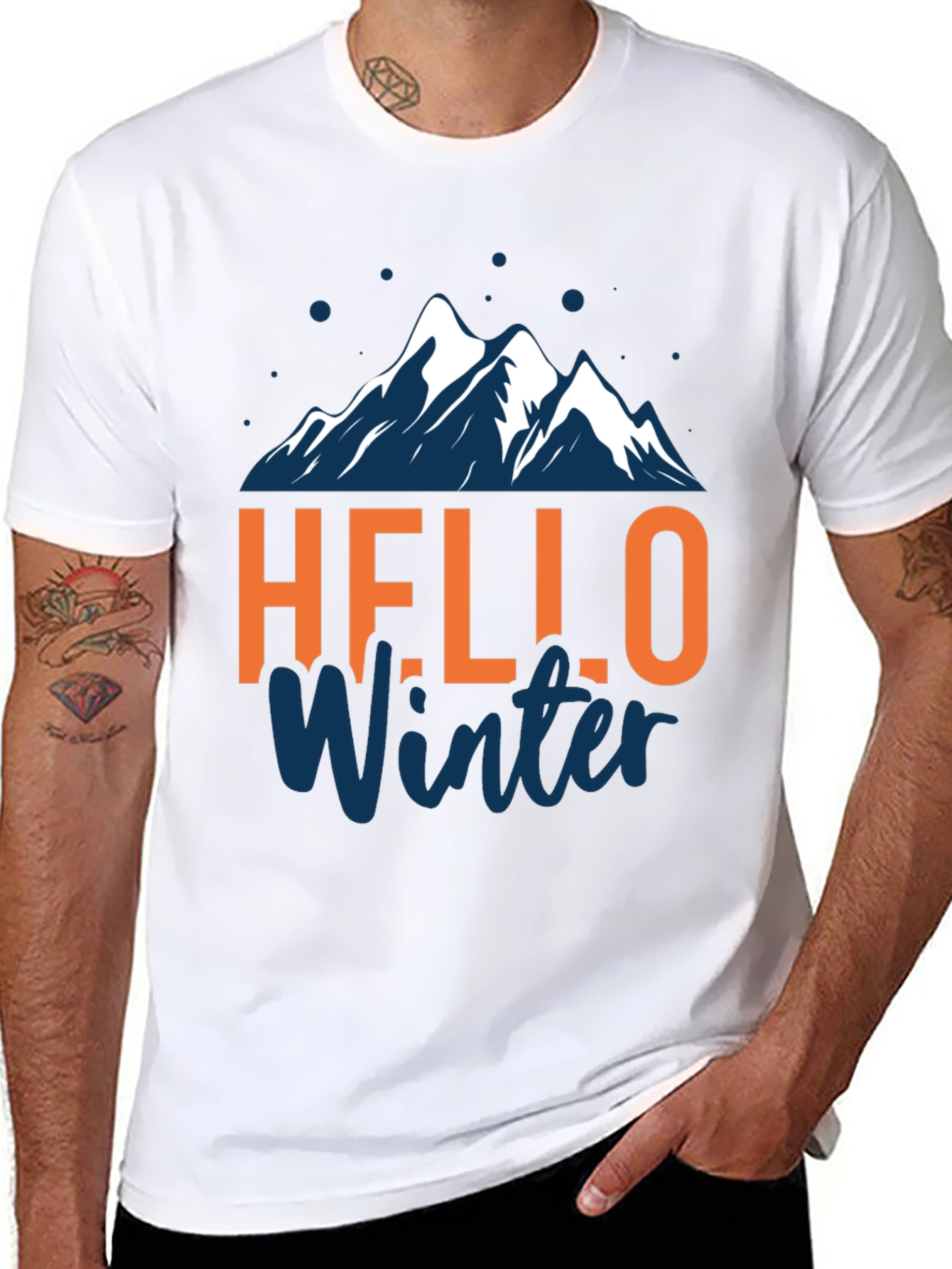 Hello Winter Graphic Tee - Mountain Design Black T-Shirt