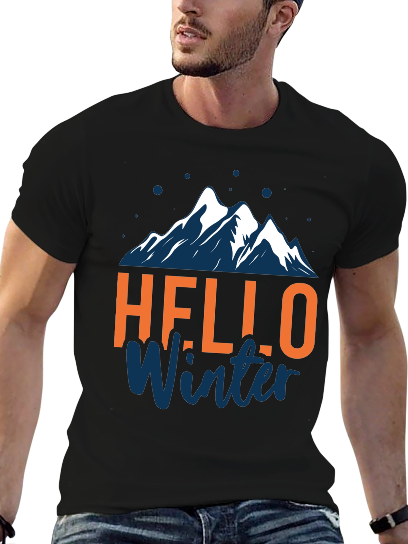 Hello Winter Graphic Tee - Mountain Design Black T-Shirt