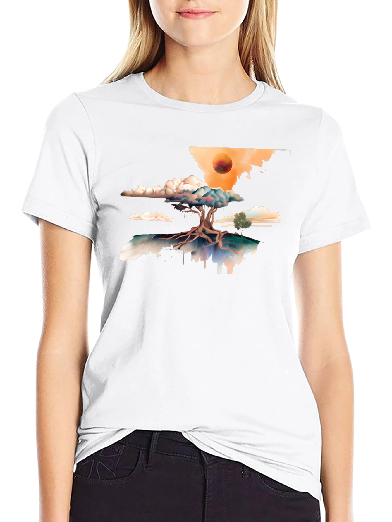 Surreal Tree Graphic Tee - Black Cotton Comfort