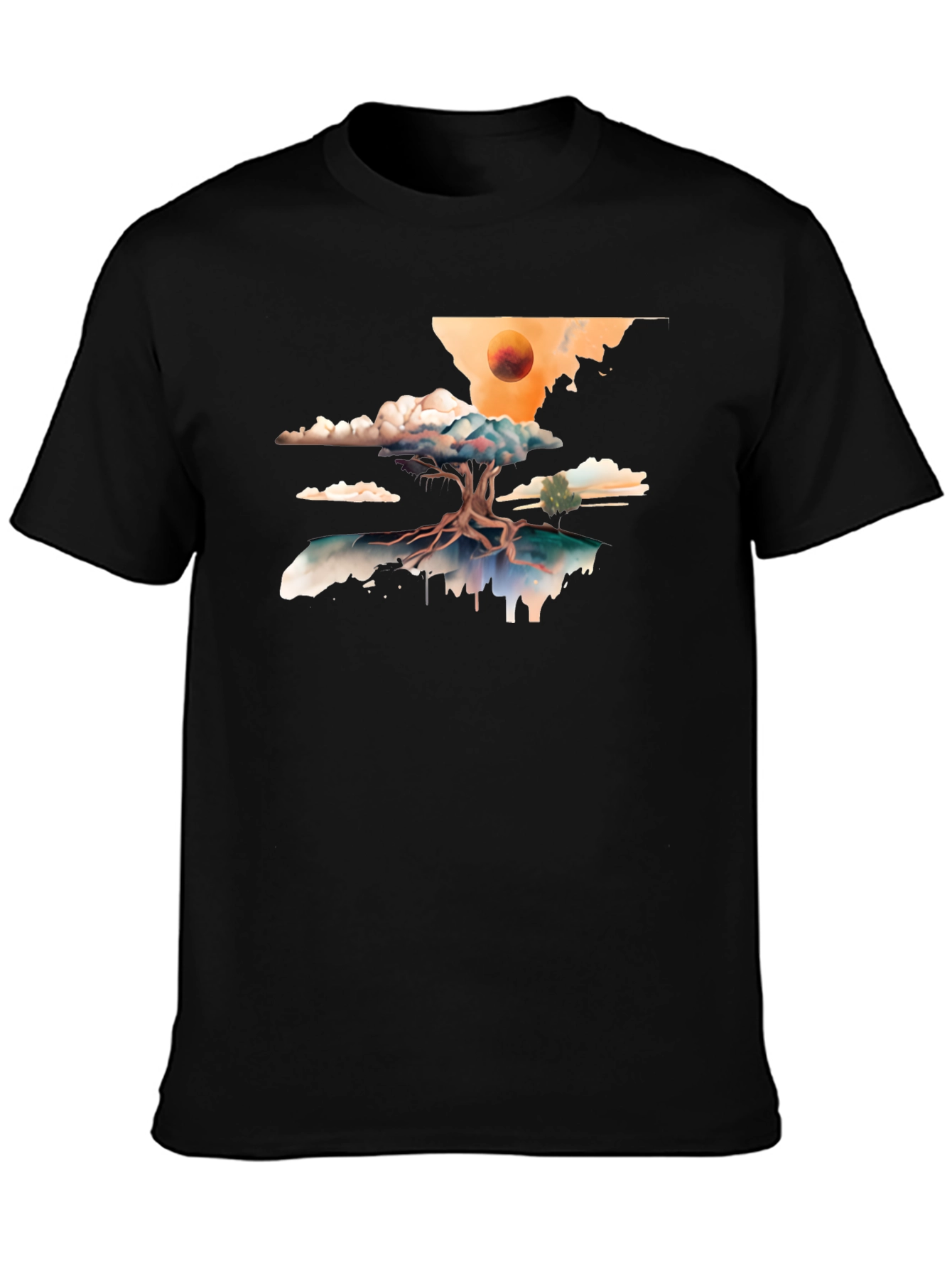 Surreal Tree Graphic Tee - Black Cotton Comfort