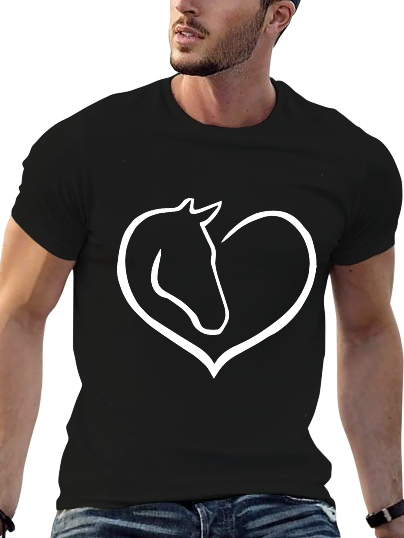 Horse Heart Graphic Tee - Black Cotton T-Shirt