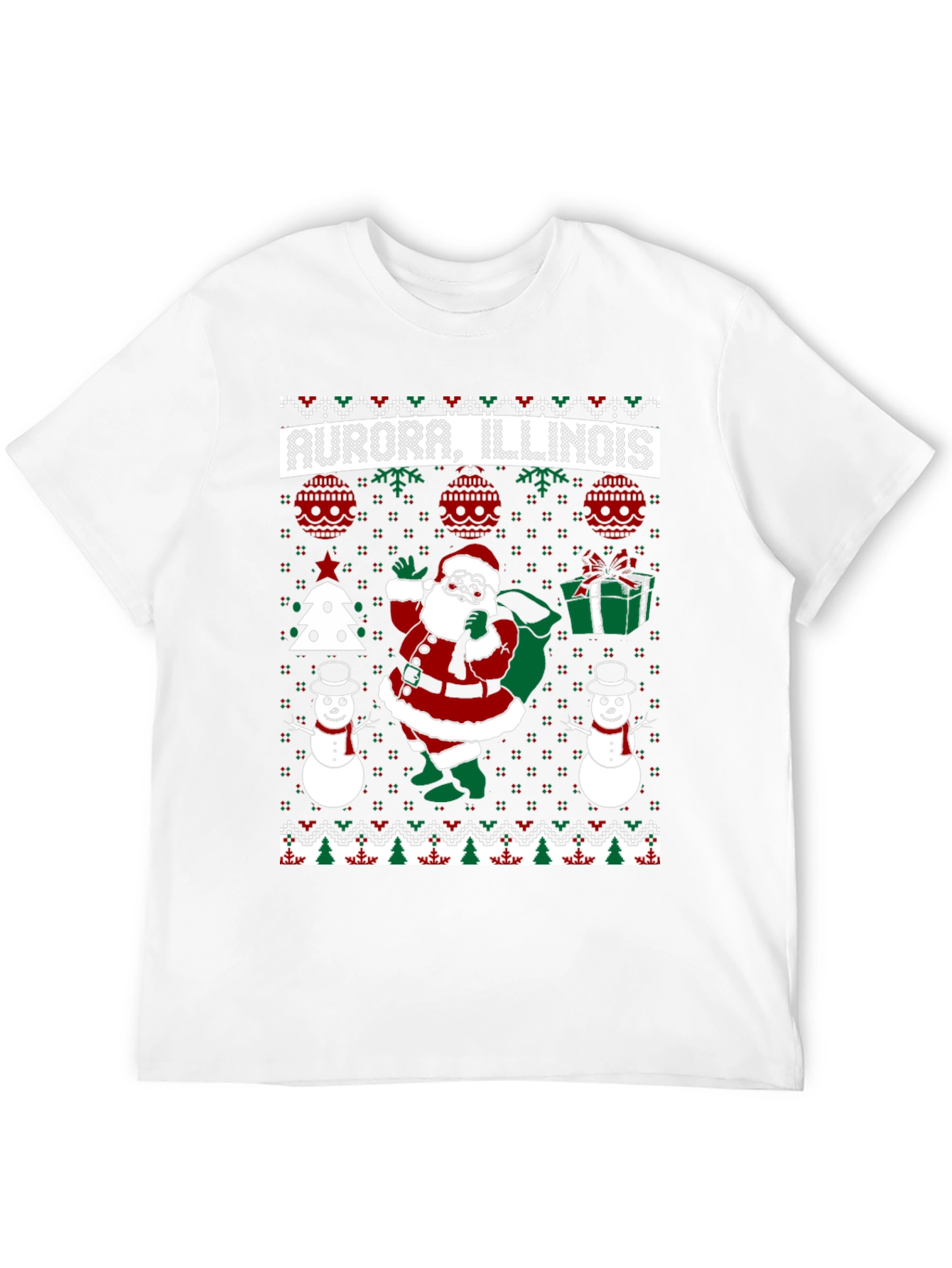 Aurora Illinois Ugly Christmas Santa T-Shirt