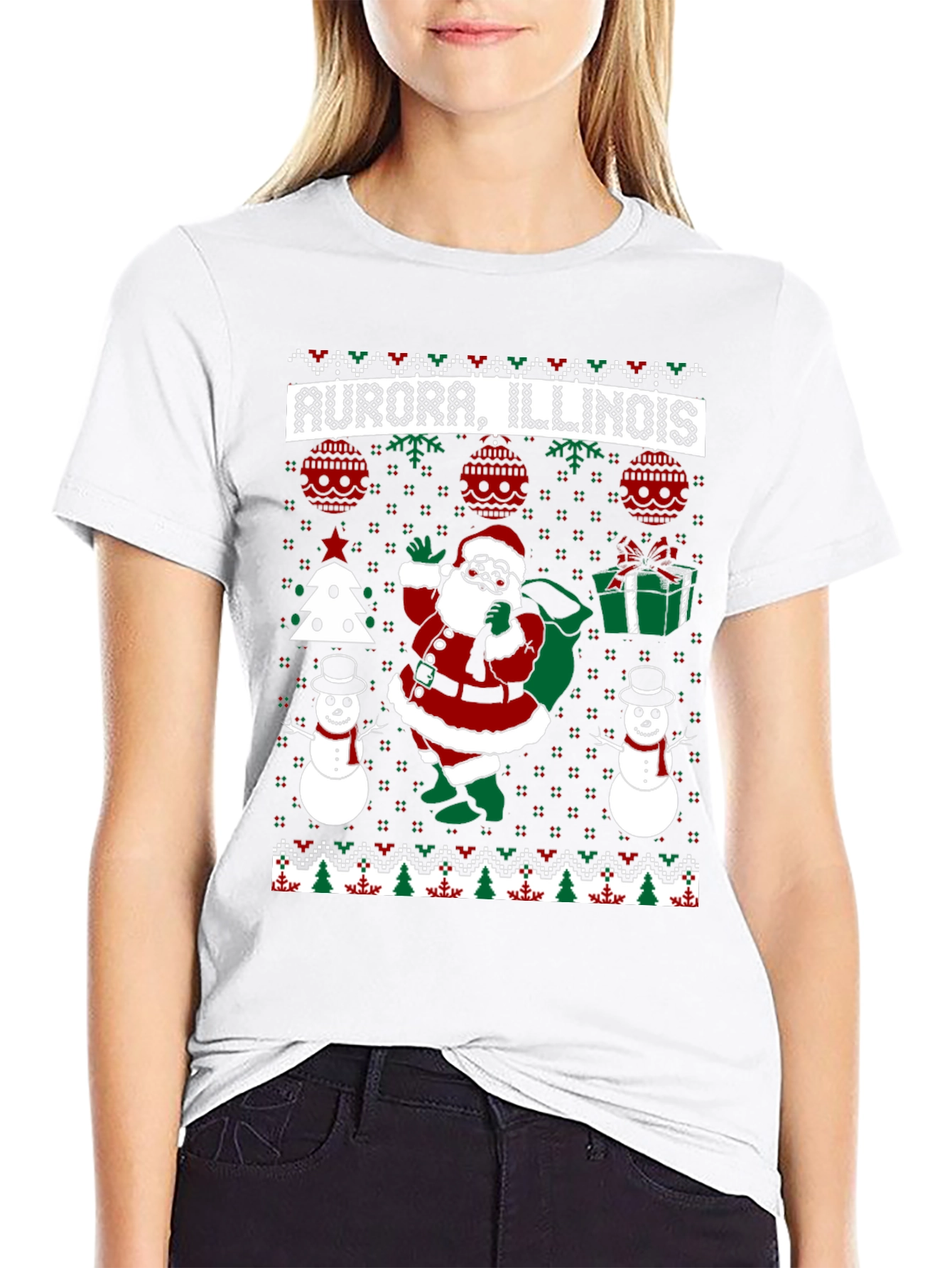 Aurora Illinois Ugly Christmas Santa T-Shirt