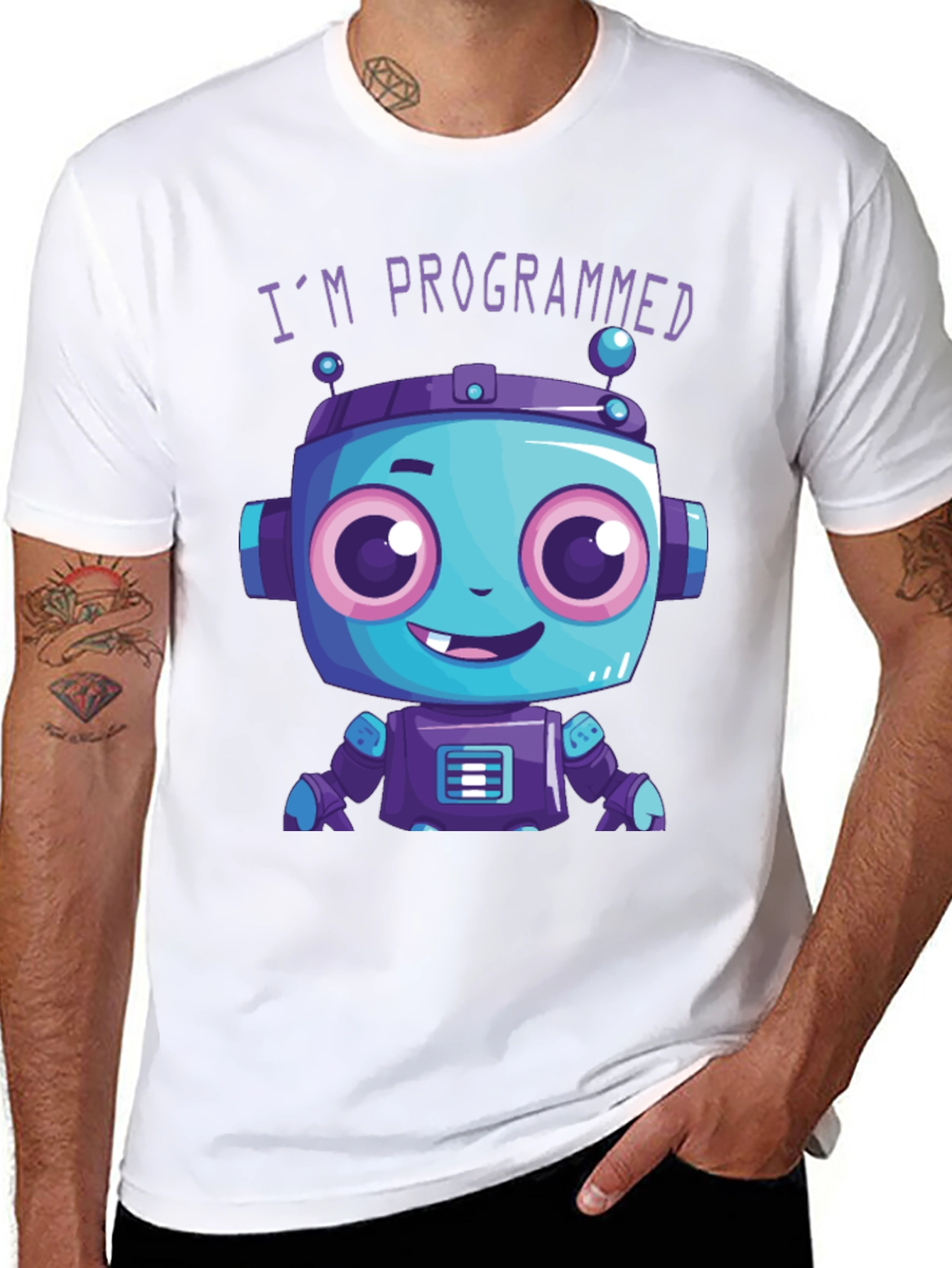 Programmed Robot Graphic Tee - Funny Coded Character T-Shirt