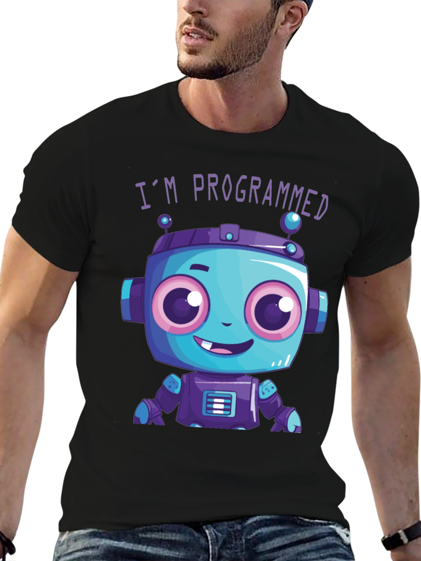 Programmed Robot Graphic Tee - Funny Coded Character T-Shirt