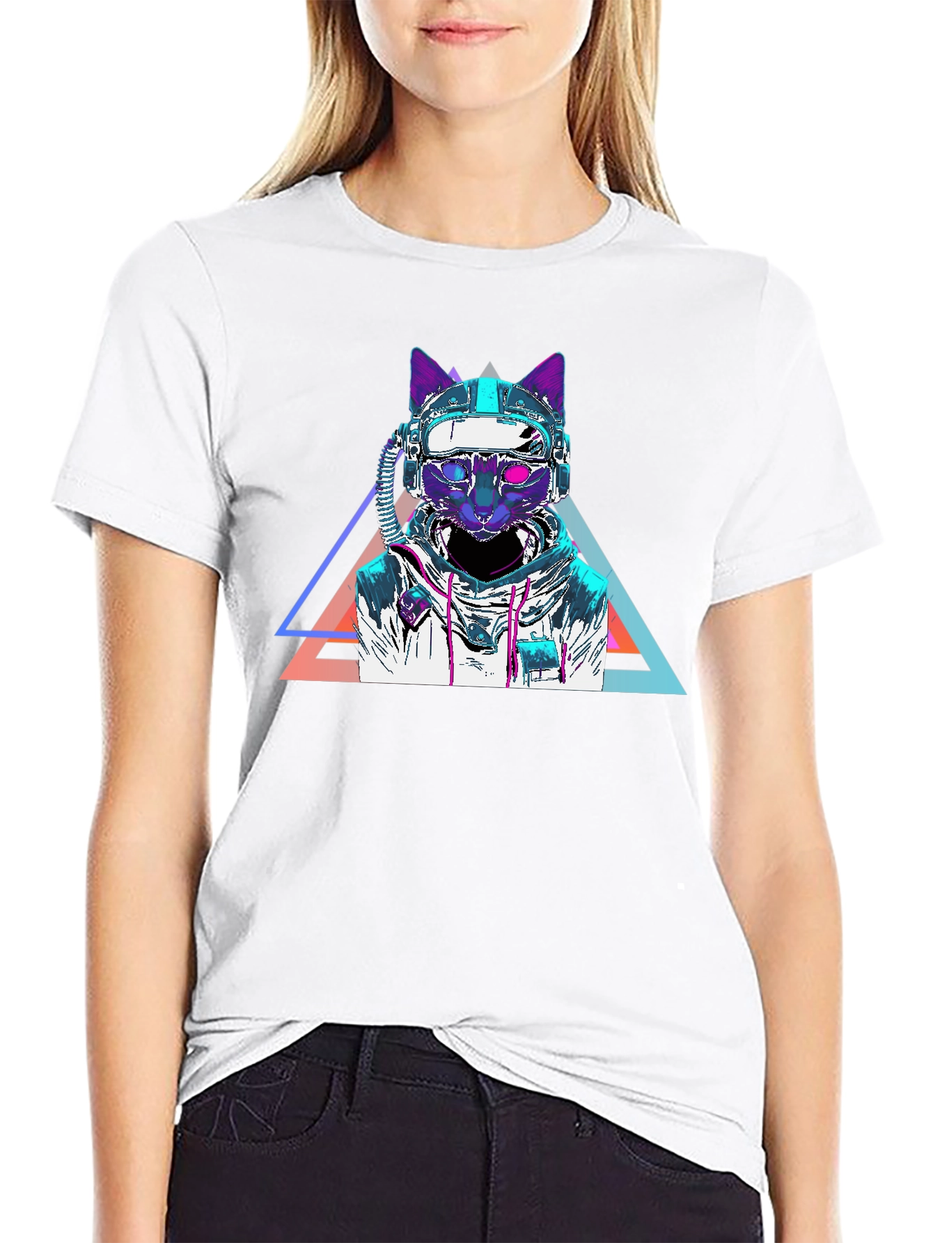 Cyberpunk Cat T-Shirt - Futuristic Space Kitty Tee