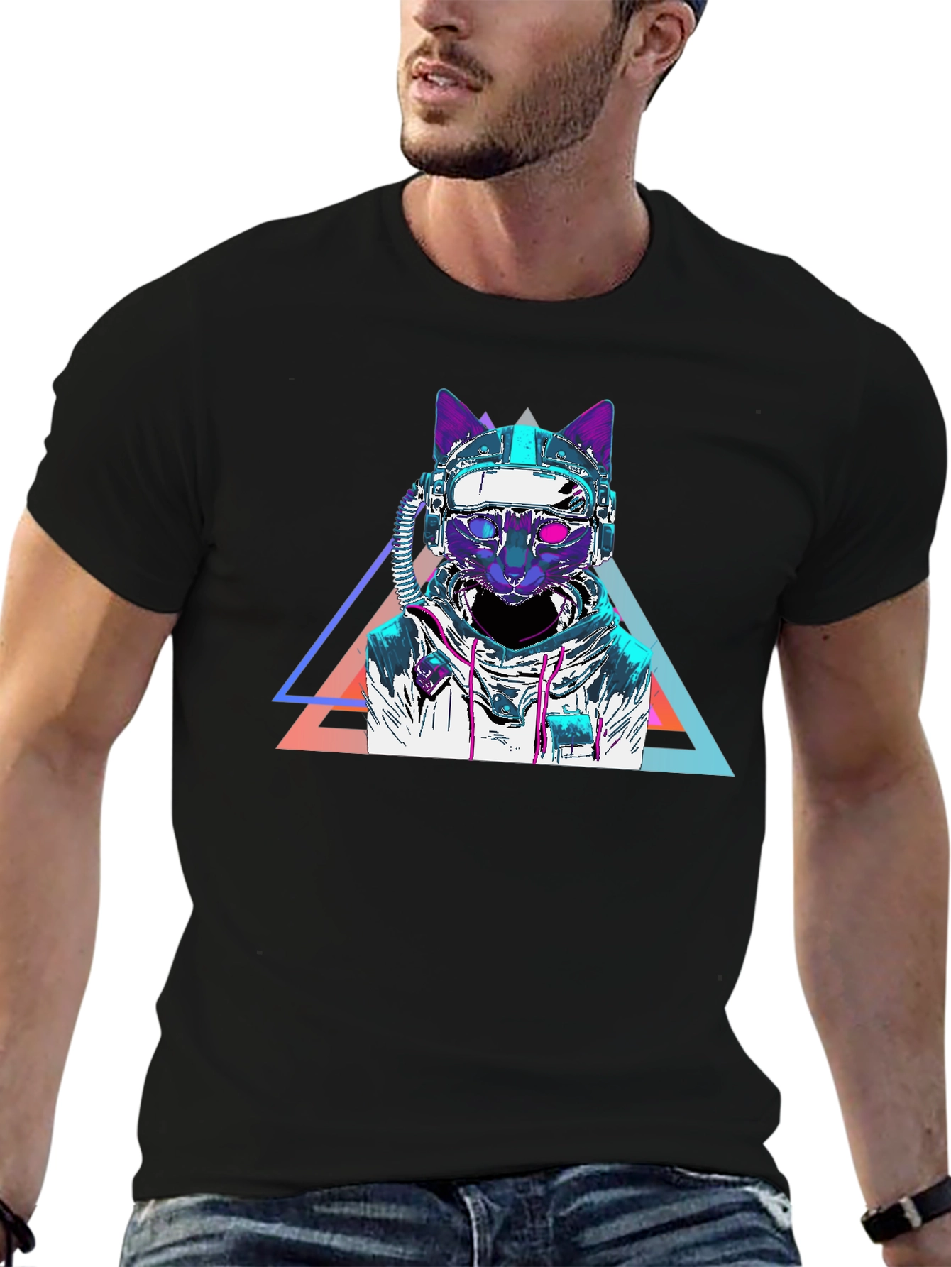 Cyberpunk Cat T-Shirt - Futuristic Space Kitty Tee