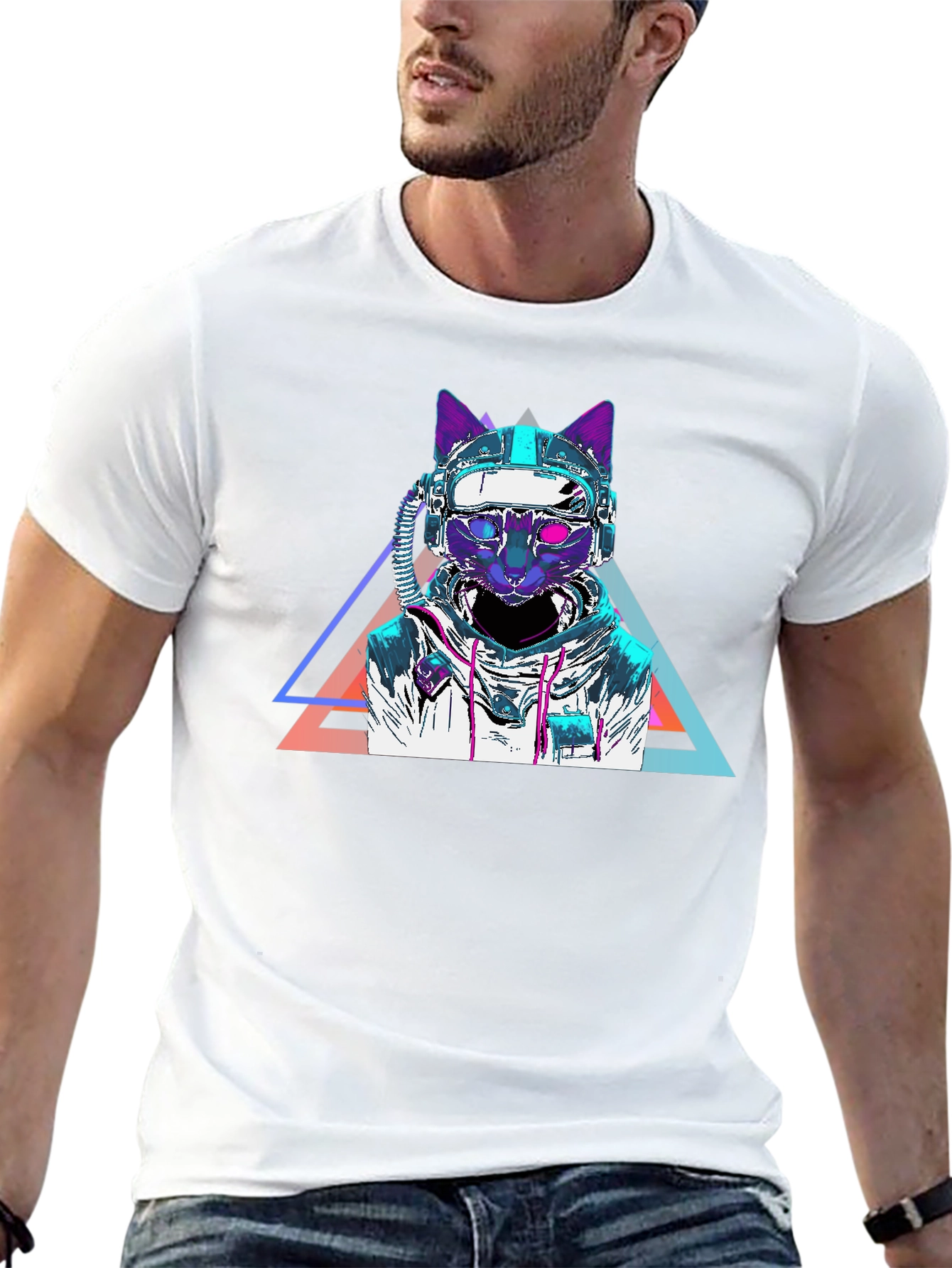 Cyberpunk Cat T-Shirt - Futuristic Space Kitty Tee