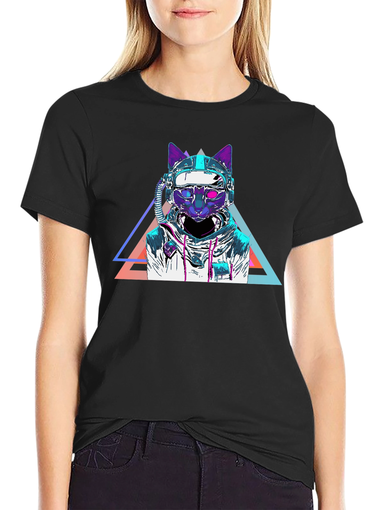 Cyberpunk Cat T-Shirt - Futuristic Space Kitty Tee