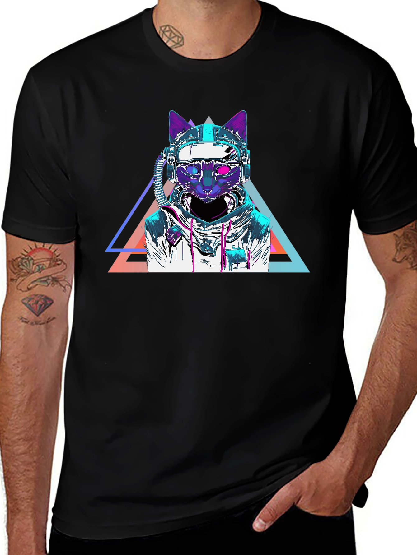 Cyberpunk Cat T-Shirt - Futuristic Space Kitty Tee