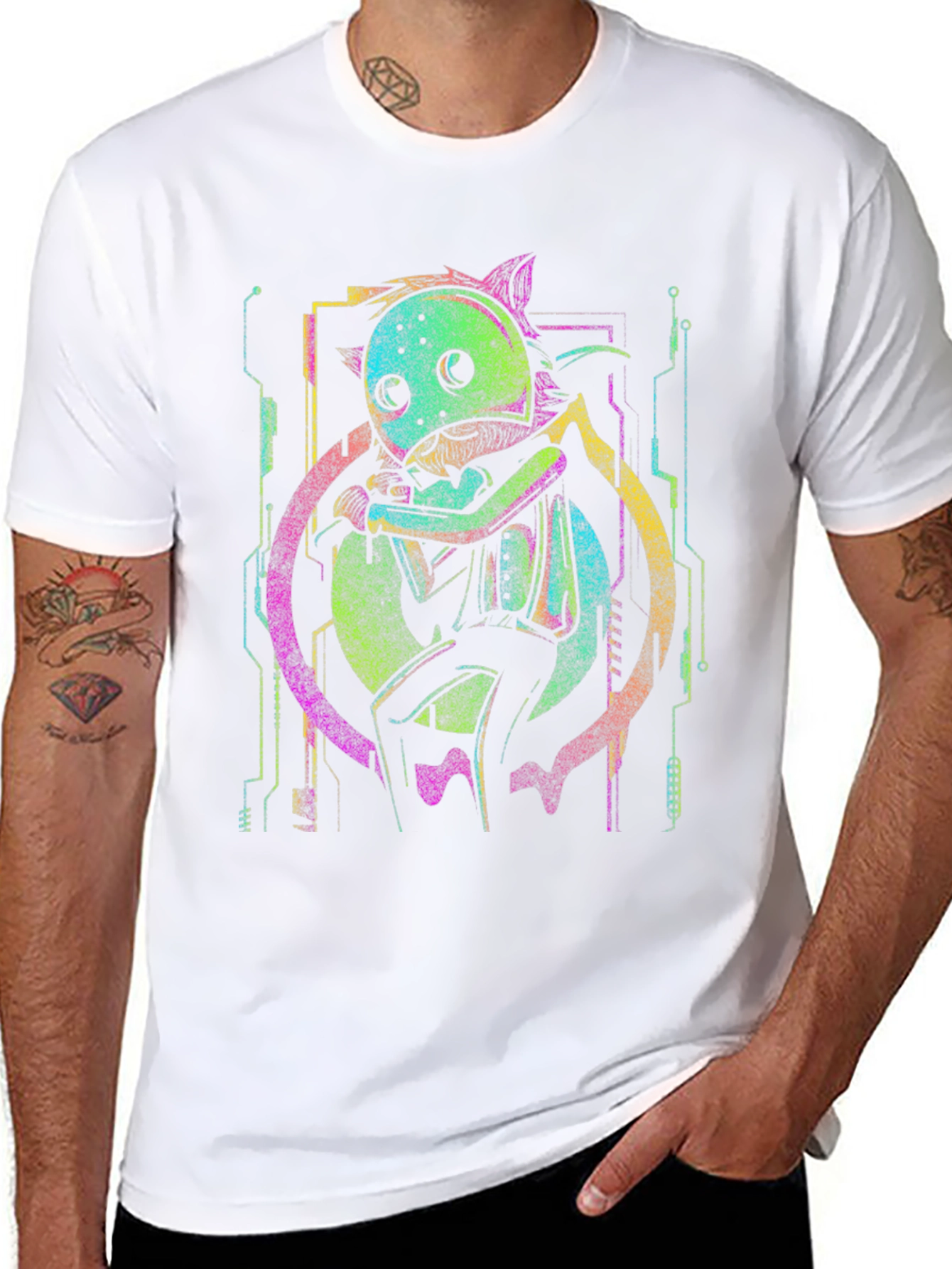 Neon Cyberpunk Cat T-Shirt