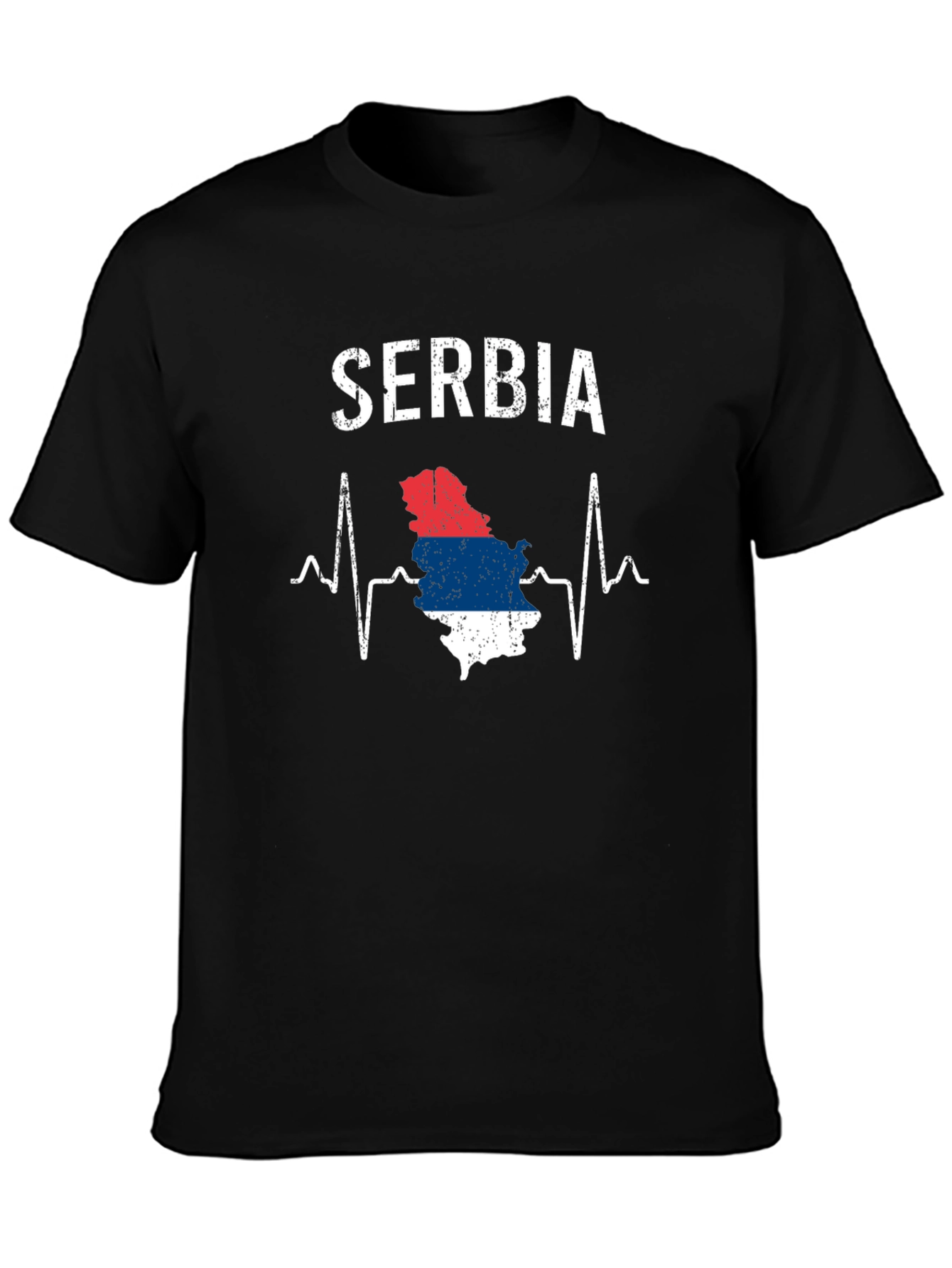 Serbia Heartbeat Flag Graphic Tee - Black