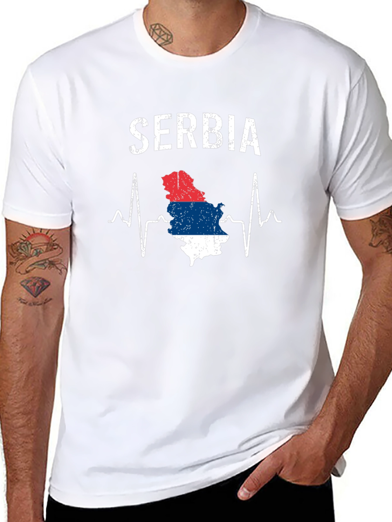 Serbia Heartbeat Flag Graphic Tee - Black