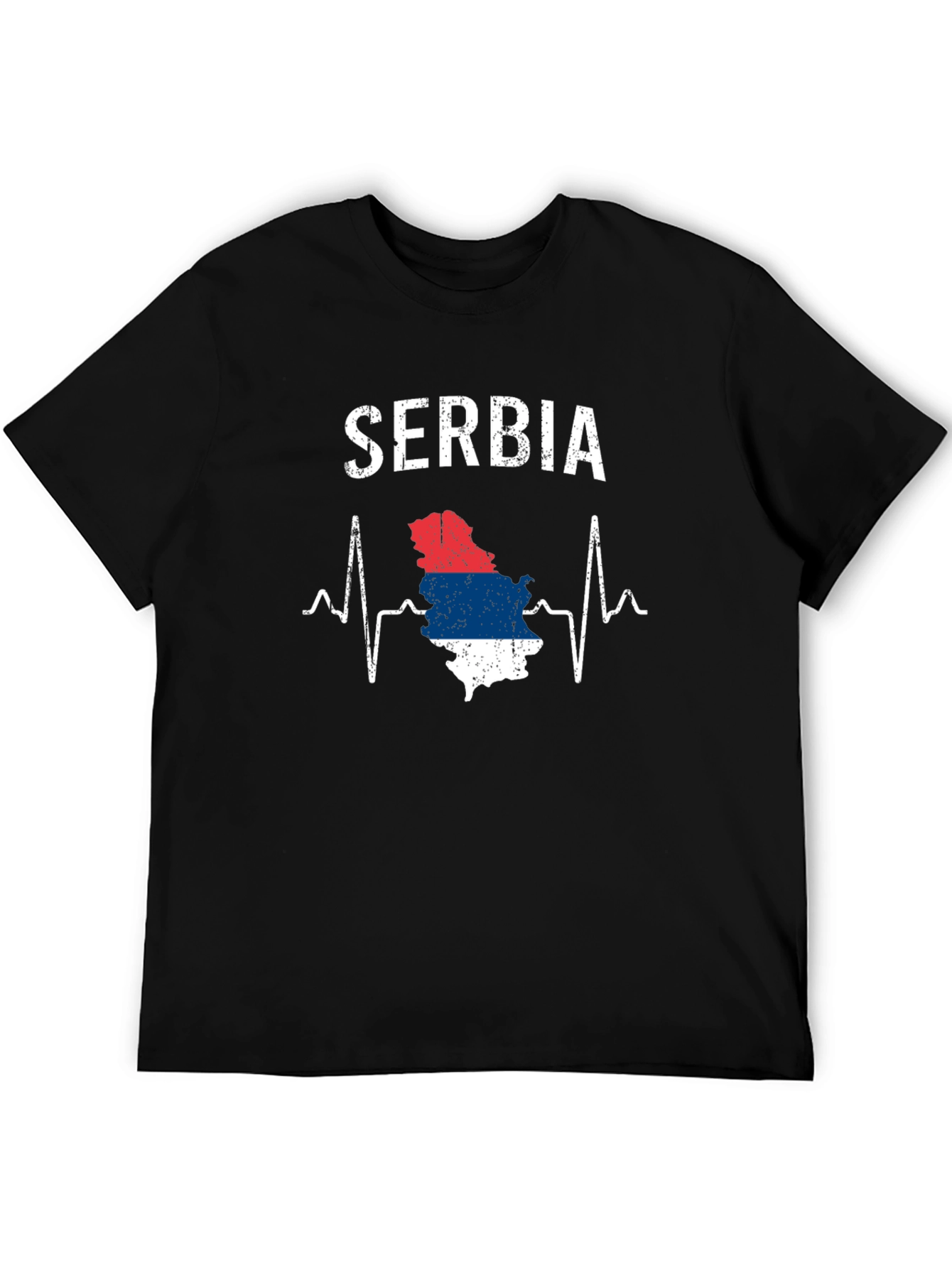 Serbia Heartbeat Flag Graphic Tee - Black