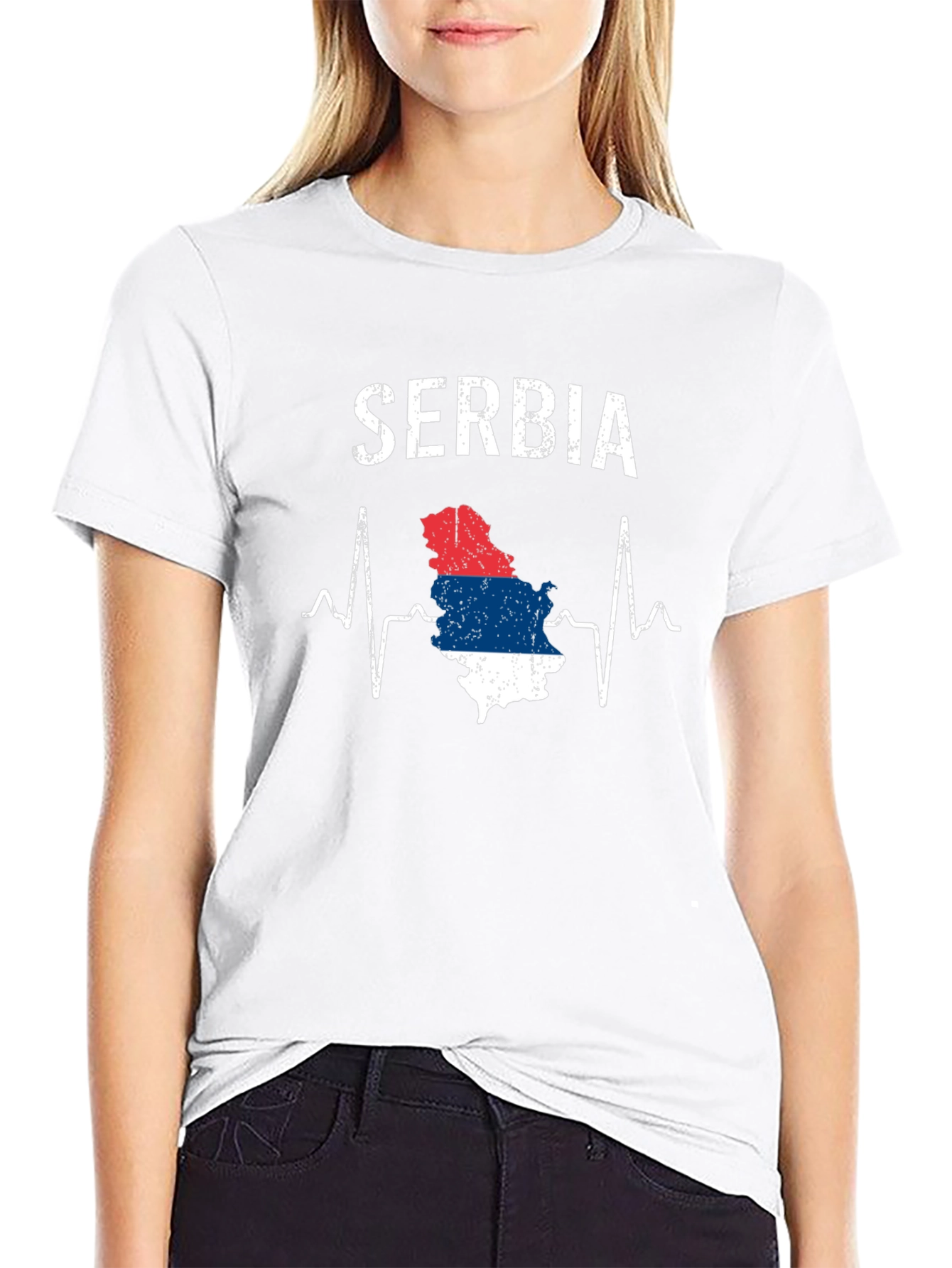 Serbia Heartbeat Flag Graphic Tee - Black