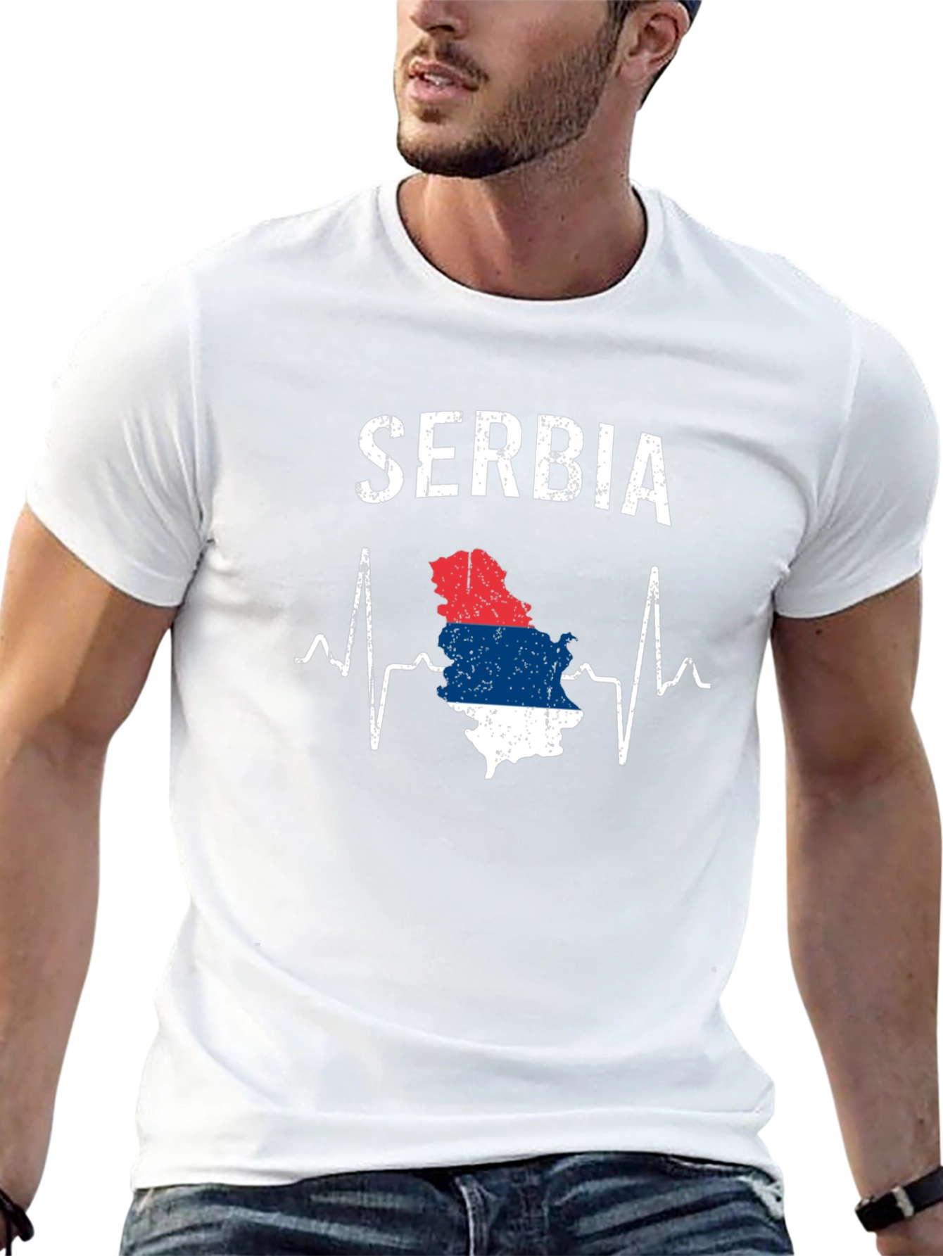 Serbia Heartbeat Flag Graphic Tee - Black